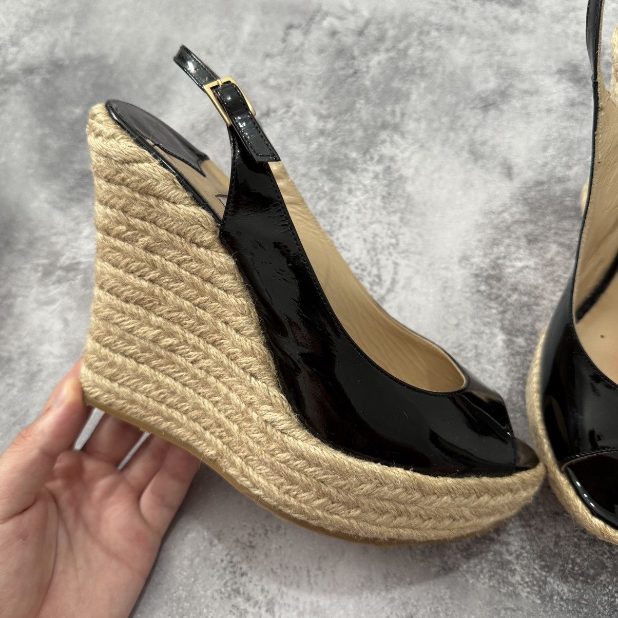 Jimmy Choo Jimmy Choo Polar Patent Platform Espadrille Heel Sandals Size US 7.5 / IT 37.5 - 17 Thumbnail