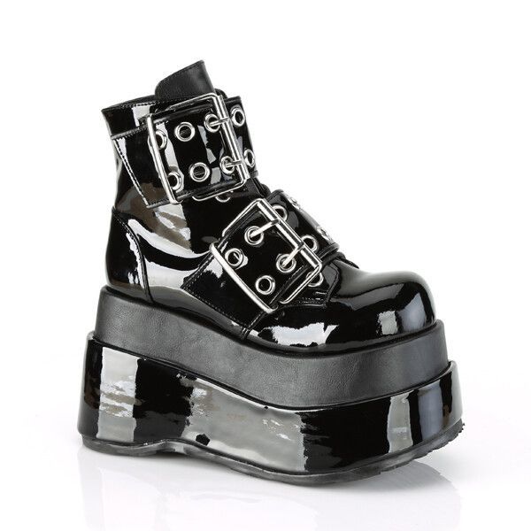 Other Bear 104 Black Patent 4.5" Goth Punk Rock Platform Ankle Boo Size US 7 / IT 37 - 8 Thumbnail