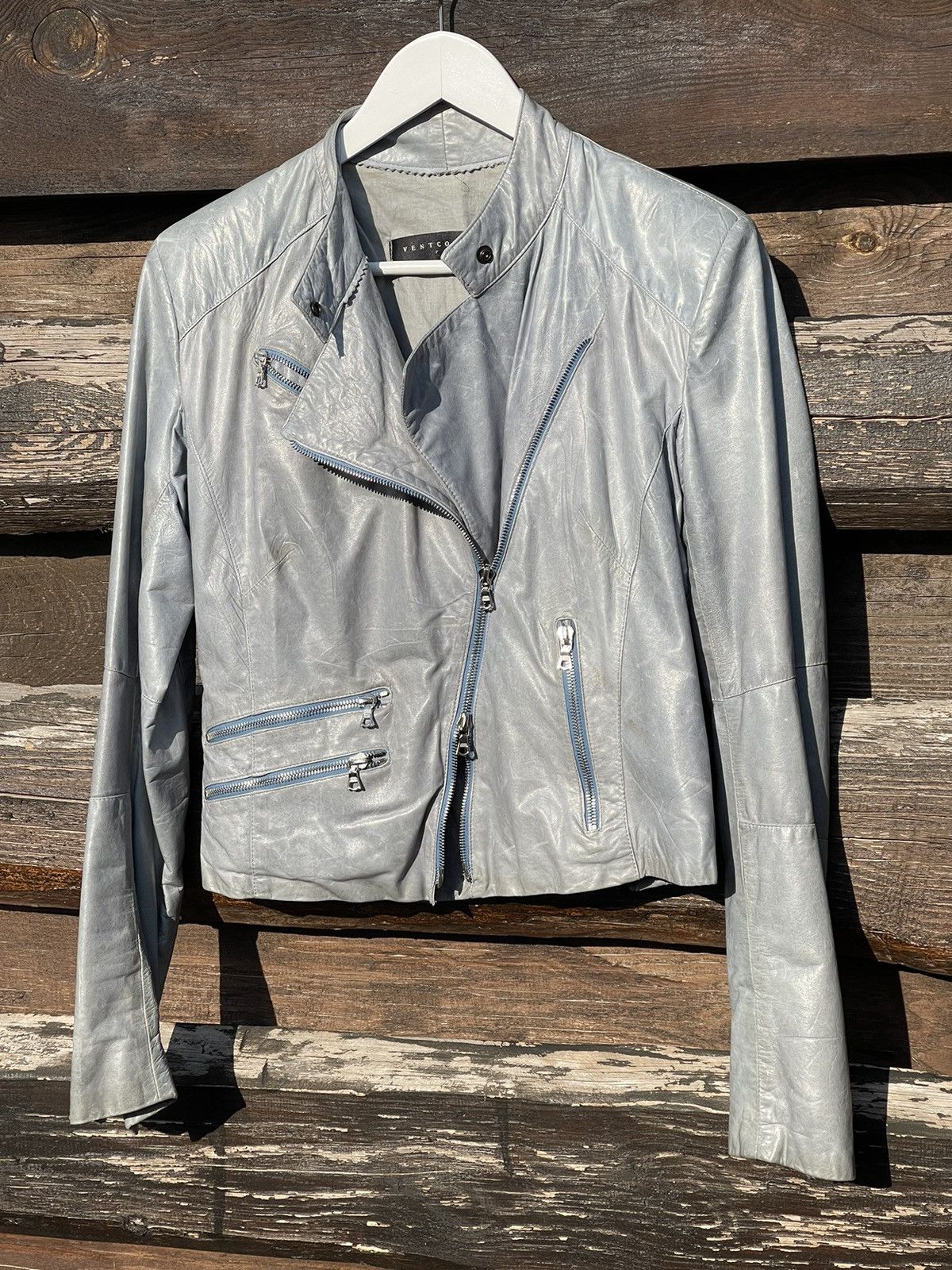 Designer Ventcouvert Paris Blue Leather Biker Jacket Size L / US 10 / IT 46 - 2 Thumbnail