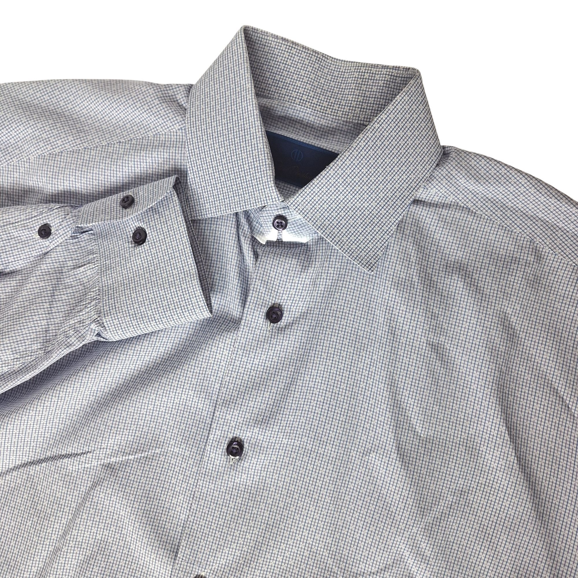 David Donahue David Donahue Luxury Dress Shirt Blue Micro Check Old Money Size US L / EU 52-54 / 3 - 1 Thumbnail