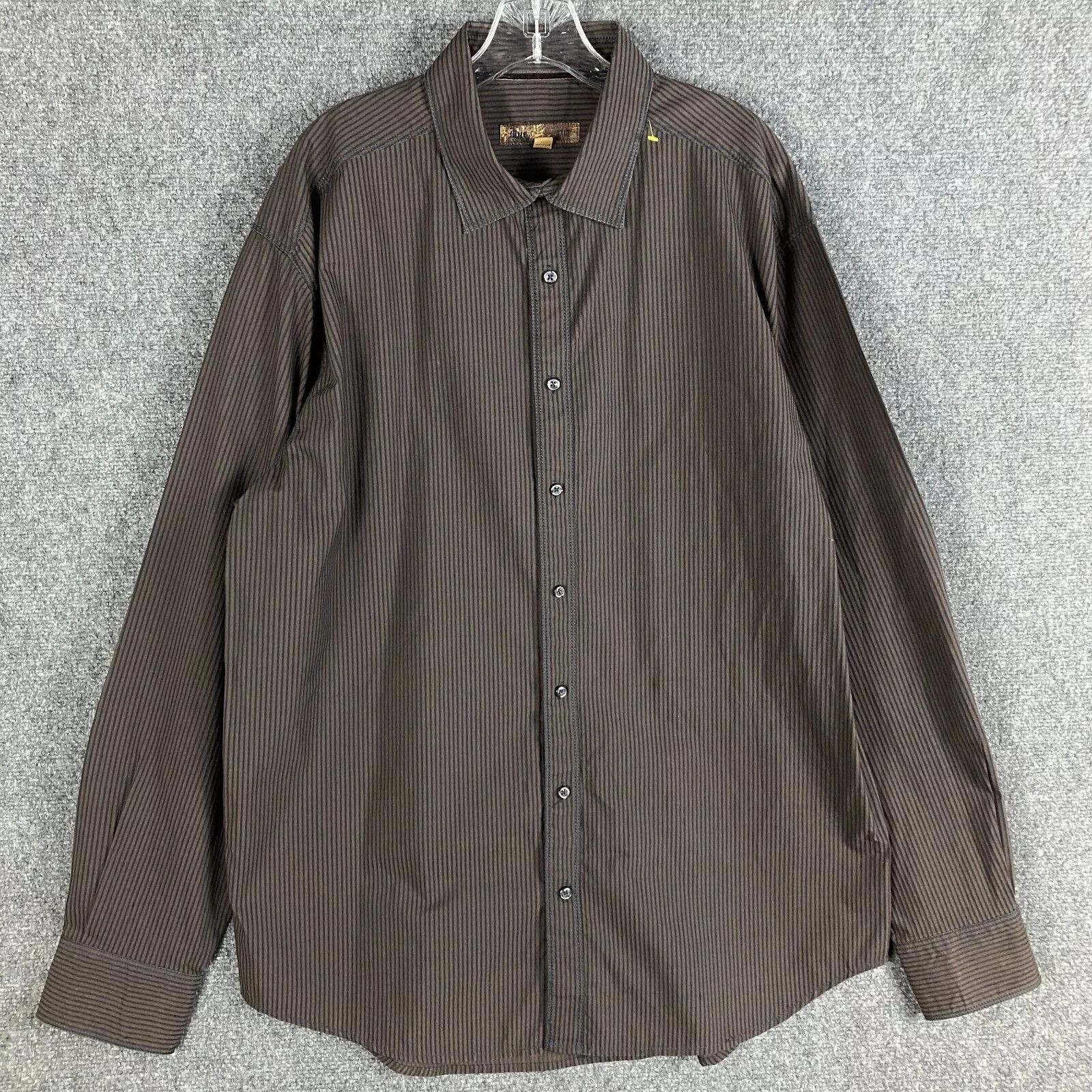 Pronto Uomo Pronto Uomo Dress Shirt Men's 2XLT Long Sleeve Brown Striped Size US XXL / EU 58 / 5 - 1 Thumbnail