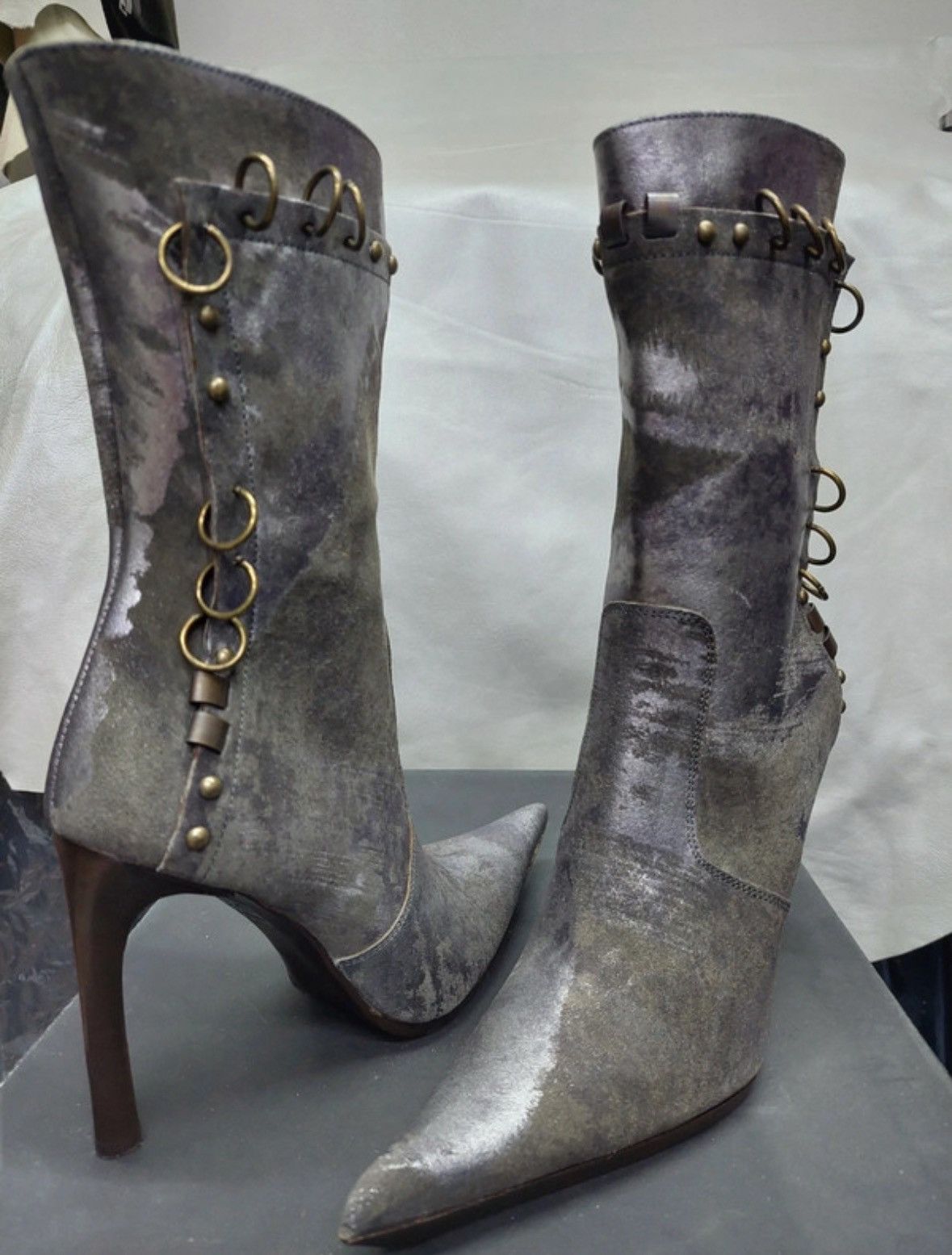 Other Women’s Metallic Gray Mid-Calf High Heel Boots – Size 39 Size US 8 / IT 38 - 1 Thumbnail