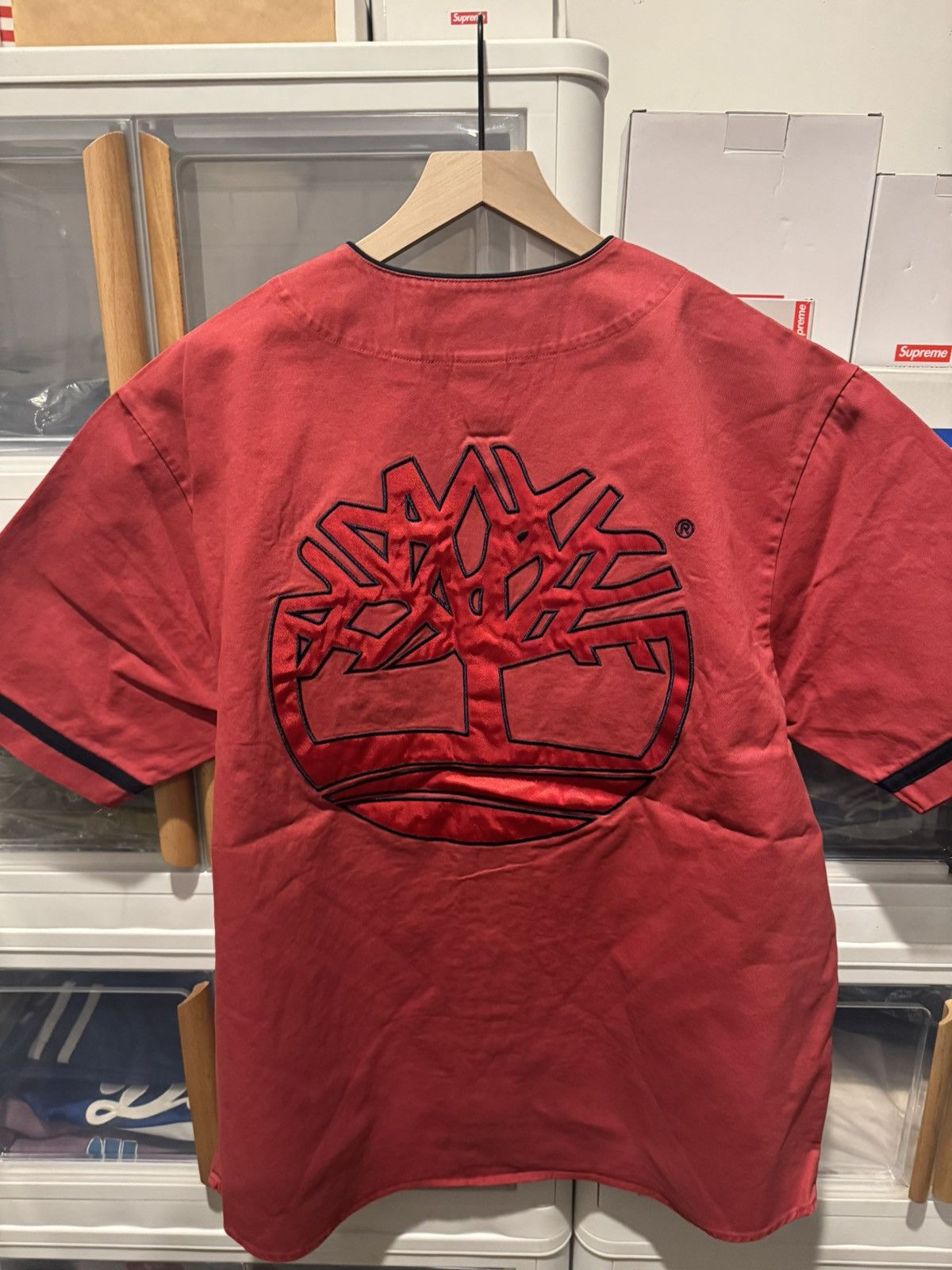 Supreme × Timberland Supreme Timberland Baseball Jersey Red Size US L / EU 52-54 / 3 - 2 Thumbnail