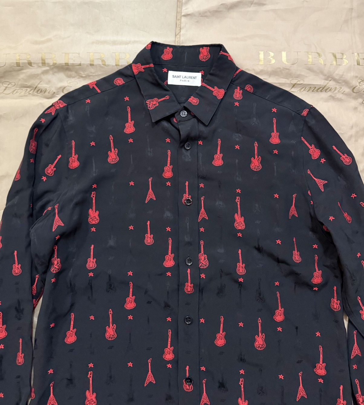 Saint Laurent Paris Saint Laurent guitar embroidered woven shirt size 15 3/4(40) Size US M / EU 48-50 / 2 - 4 Thumbnail