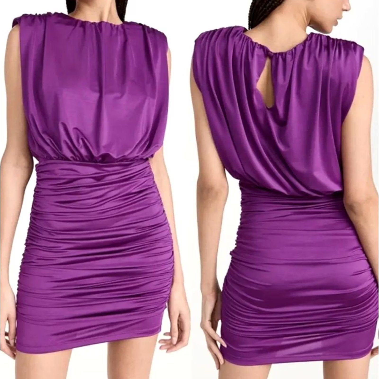 Veronica Beard VERONICA BEARD Dress Mini Ruched Sleeveless Satin Purple 2 NEW Size XS / US 0-2 / IT 36-38 - 7 Thumbnail