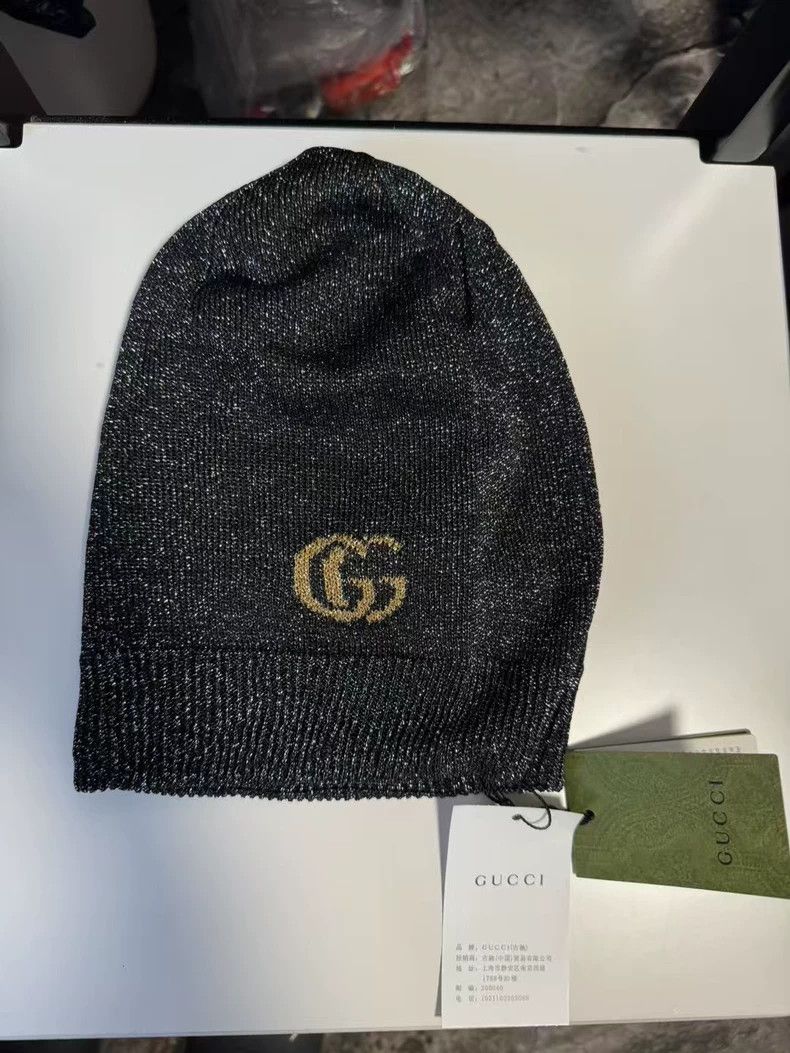 Gucci Gucci Size M GG cashmere gold and silver silk jacquad hat Size ONE SIZE - 1 Thumbnail