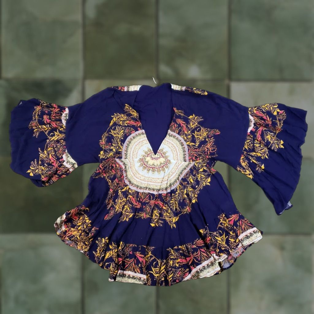 Free People Free People Tunic Blouse Womens XS Blue Floral Ruffle Bohemian 3/4 Sleeve Peasant Size XS / US 0-2 / IT 36-38 - 1 Thumbnail