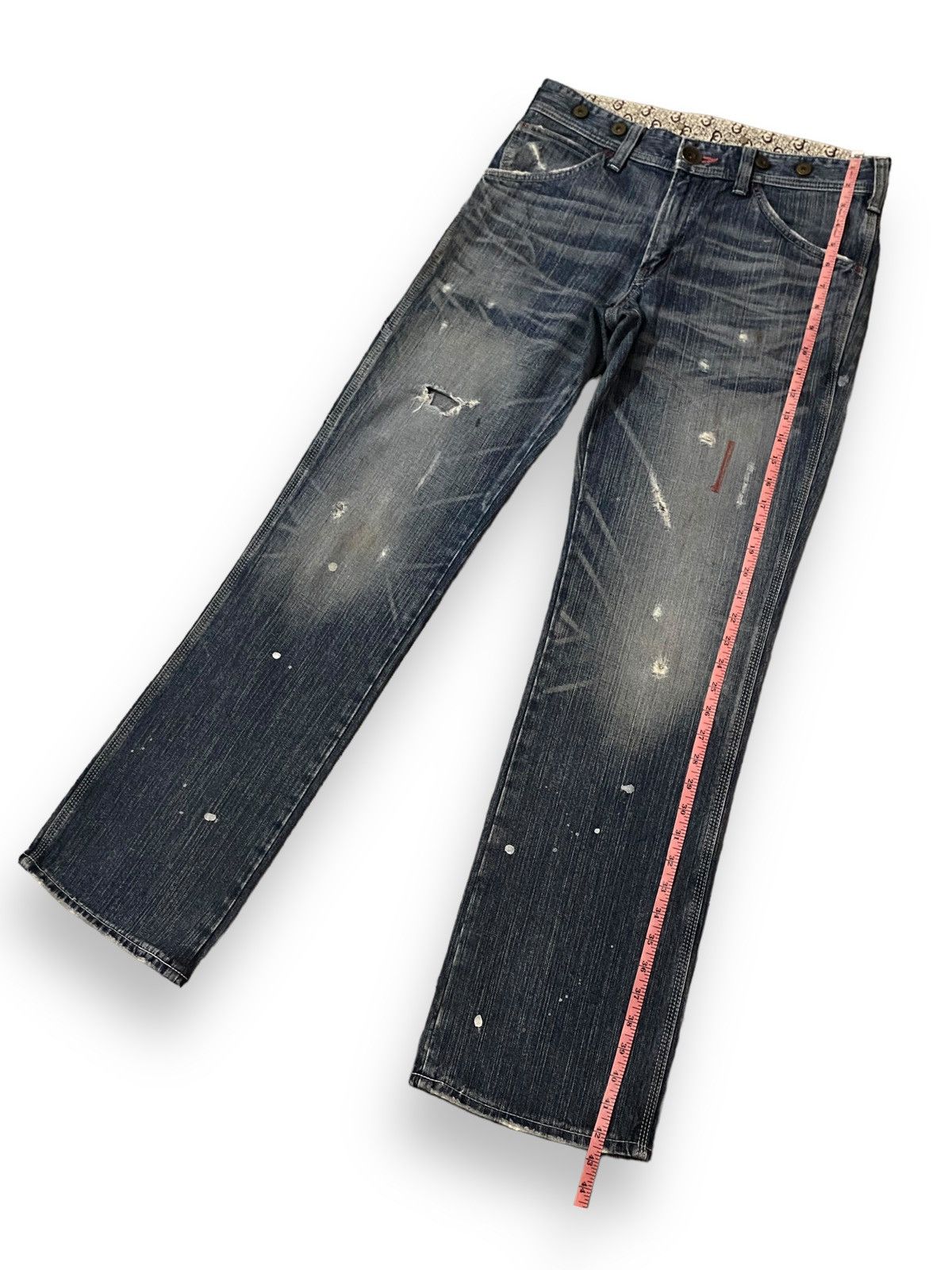Edwin × Japanese Brand FLARE 🔥 Edwin 503 Blue Trip Distressed Splash Paint Denim Size US 33 - 22 Thumbnail