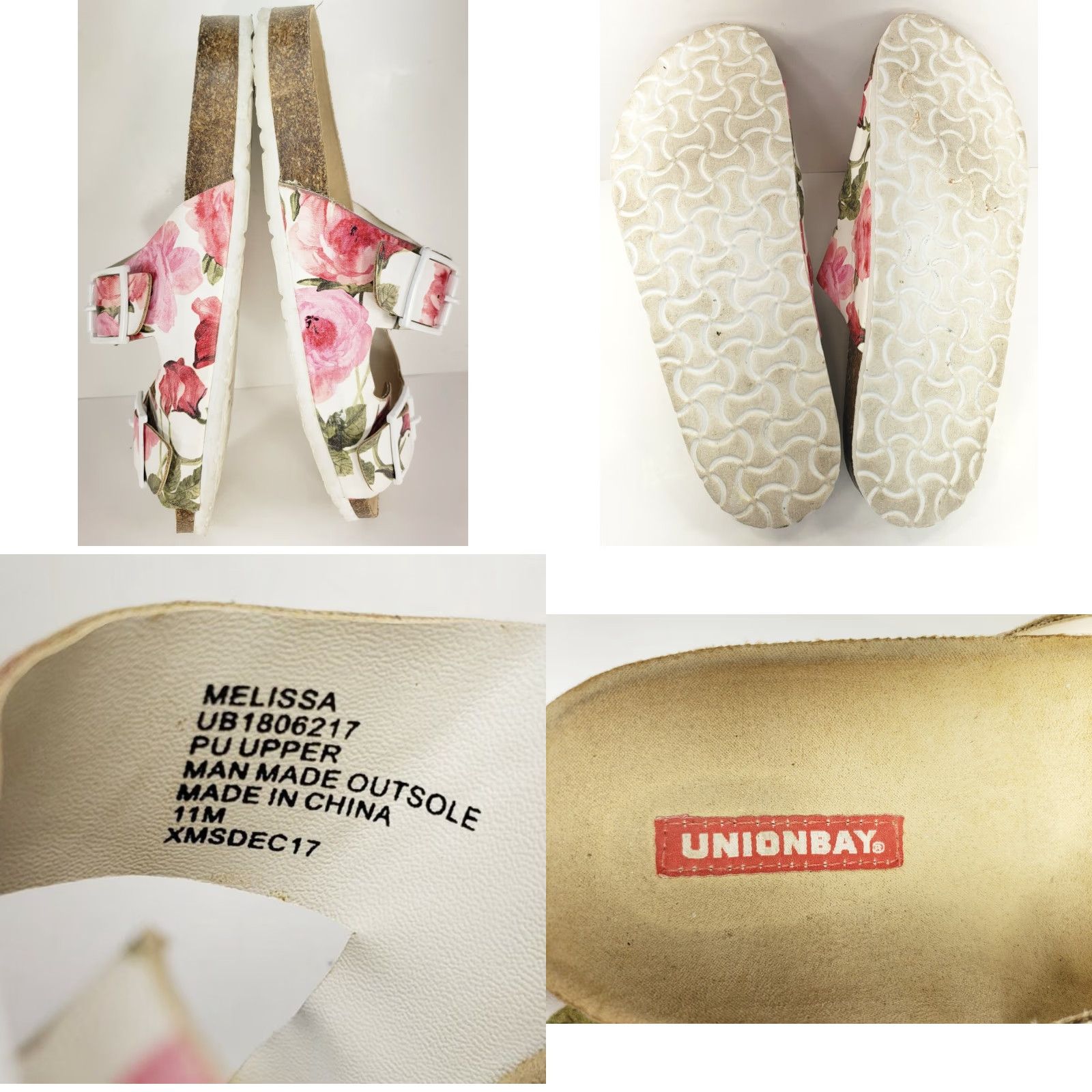 Vintage Union Bay Melissa Women's 11M Floral Open Toe Double Strap Slide Cork Sandals Size US 11 / IT 41 - 8 Thumbnail