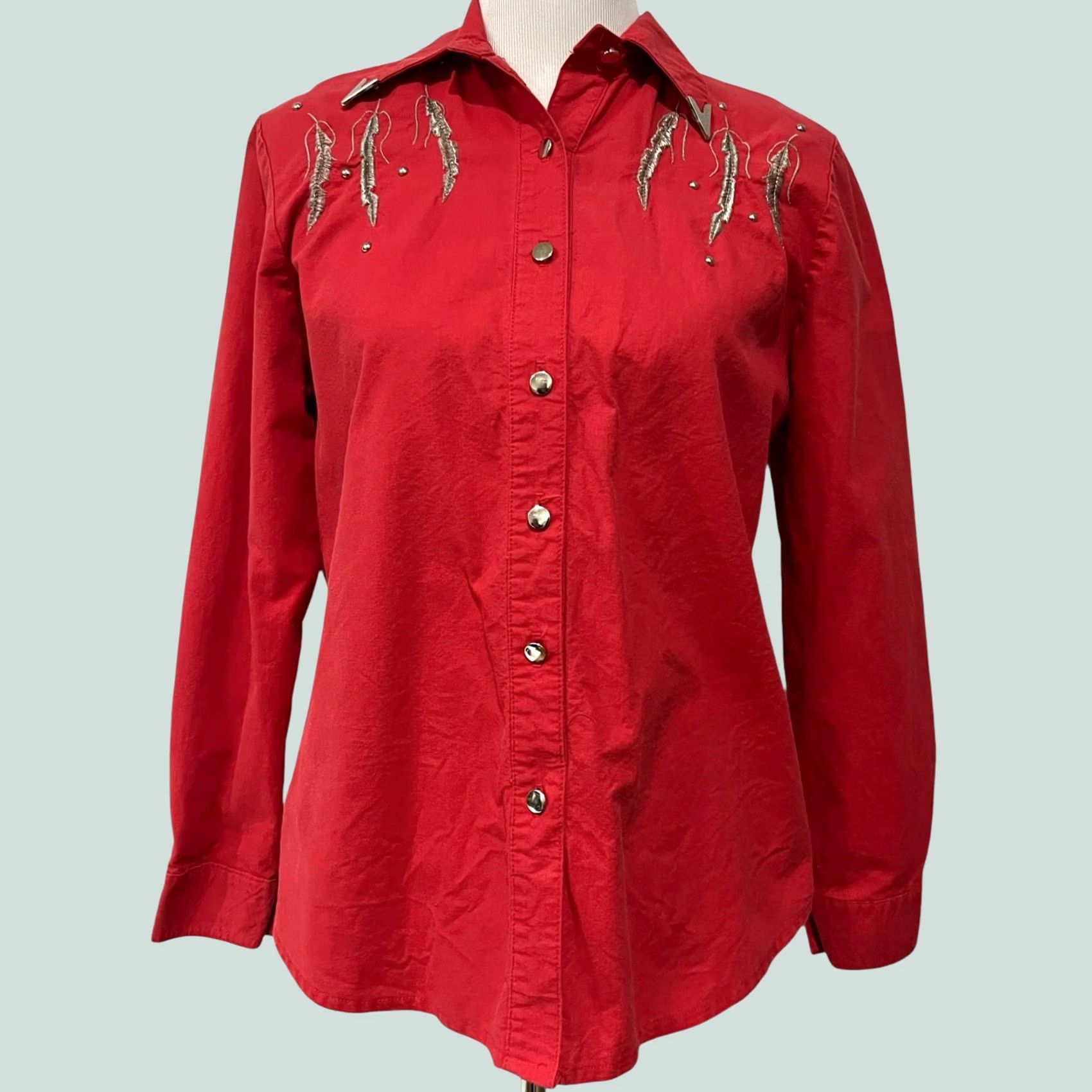 Vintage VINTAGE Lilia Smitty Western Shirt Top Red Cowgirl Studded Embroidered Womens M Shirt Size M / US 6-8 / IT 42-44 - 1 Thumbnail