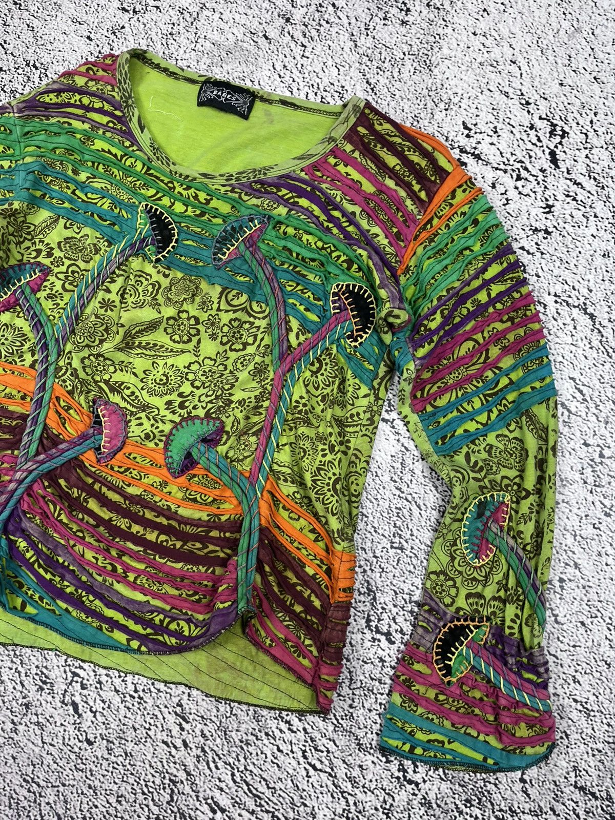 Japanese Brand Vintage Bares Mushroom Acid Green Hippie Top Size M / US 6-8 / IT 42-44 - 3 Thumbnail