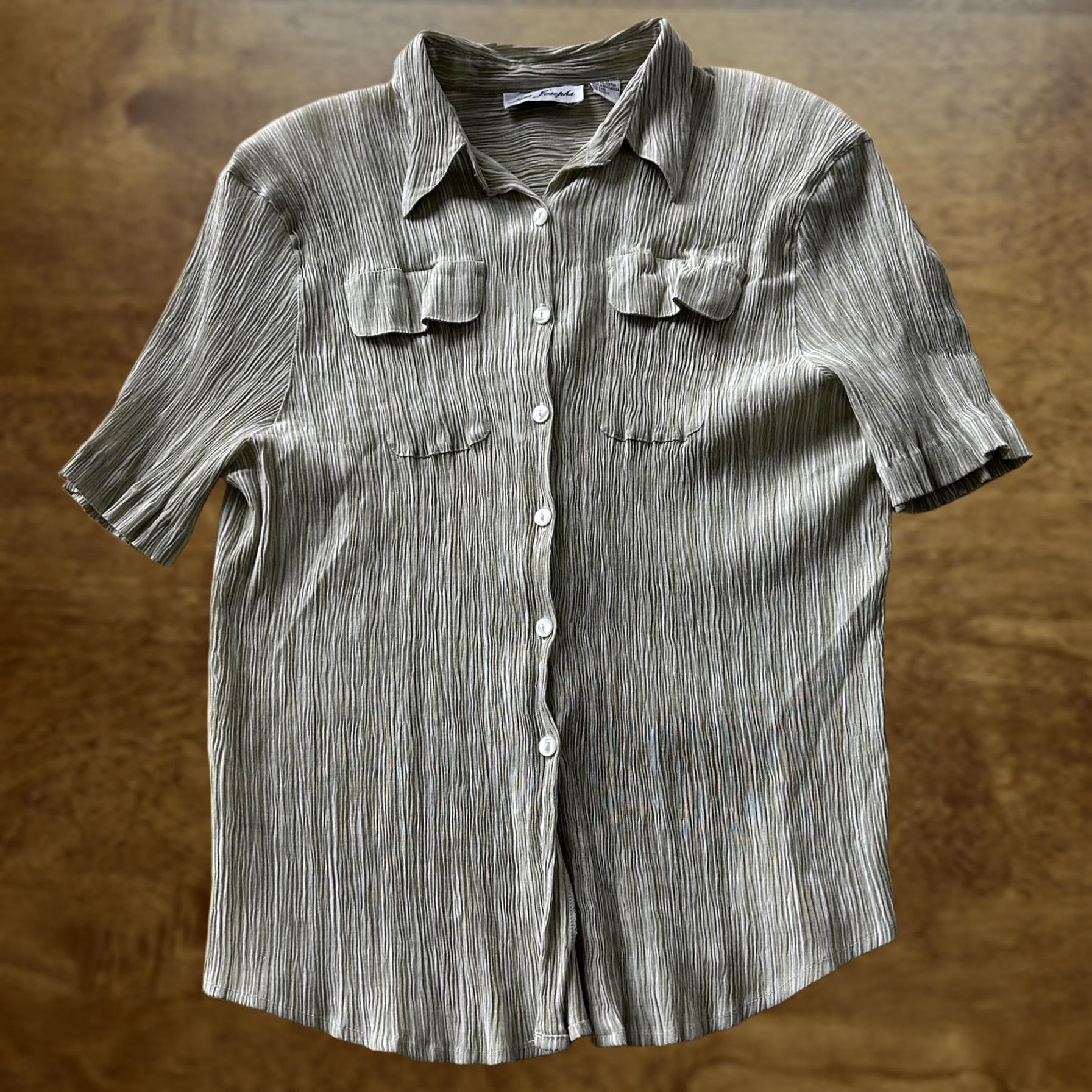 Joseph VINTAGE Lisa Josephs Blouse Womens XL Beige Textured Short Sleeve Button Up Size XL / US 12-14 / IT 48-50 - 1 Thumbnail