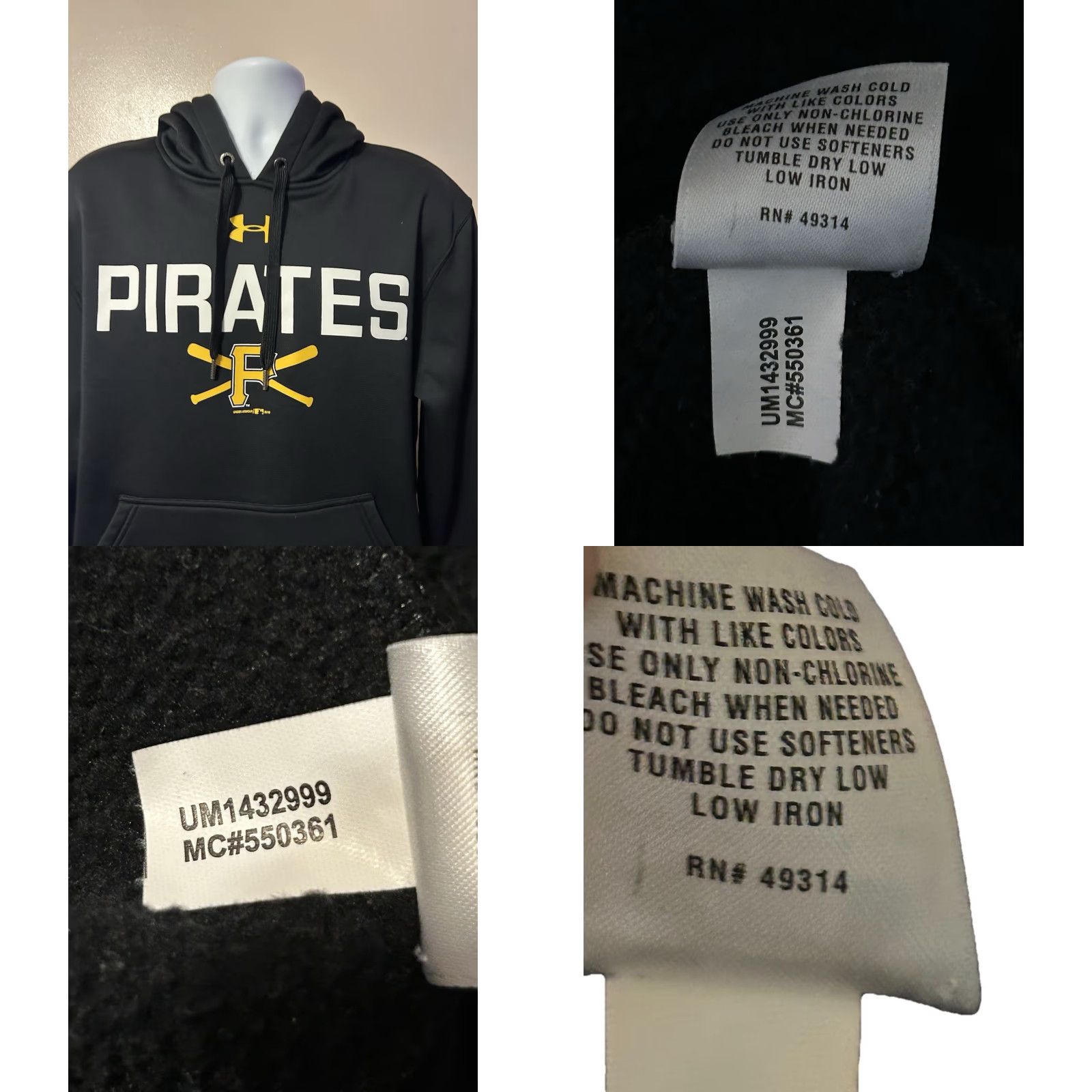 Under Armour Pittsburgh Pirates Under Armour Hoodie Adult Medium Black Drawstring Hooded Zip Pullover Logo MLB Branded Worn 2015 Size US M / EU 48-50 / 2 - 8 Thumbnail
