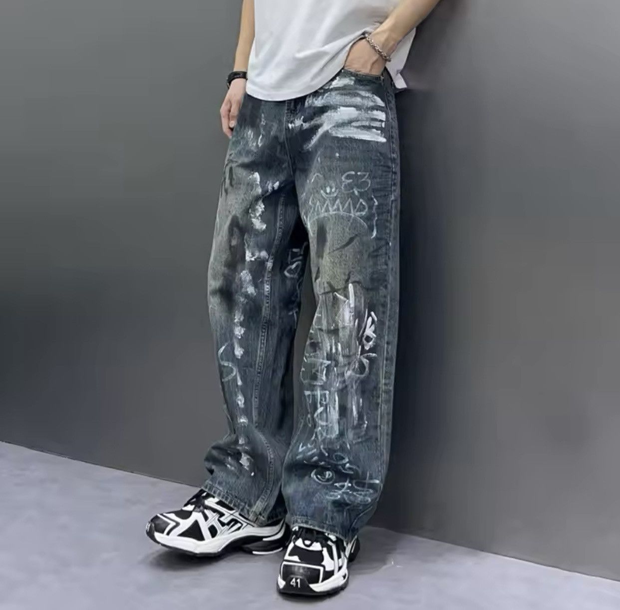 Denime × Japanese Brand Y2K Baggy Jeans Vintage Blue Loosen Fit Hand-painted Denim Size US 30 / EU 46 - 3 Thumbnail