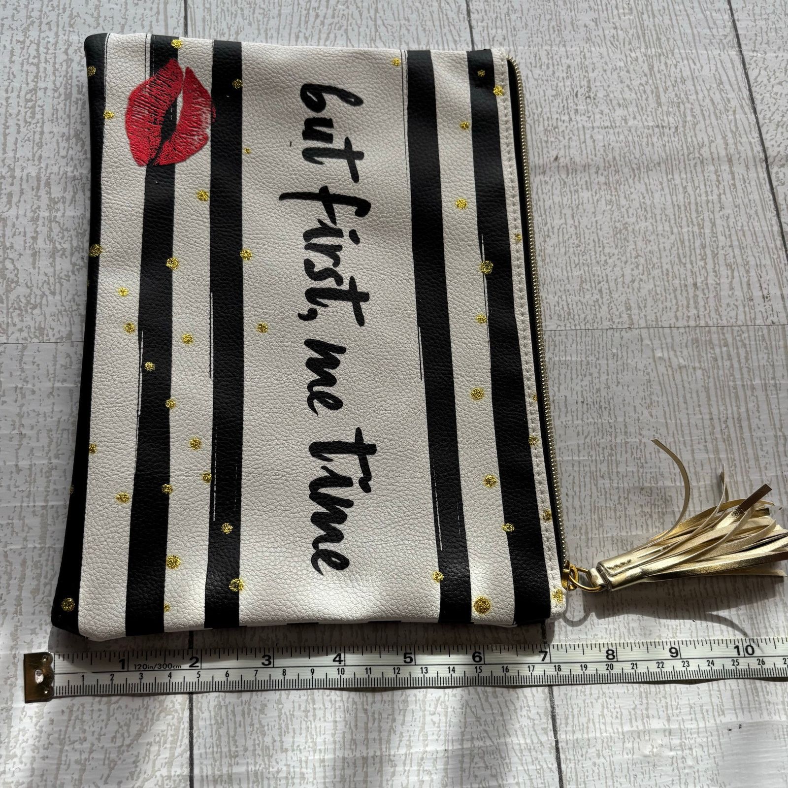 Other Black & White Striped Makeup Bag with Gold Dots NWOT Size ONE SIZE - 10 Thumbnail