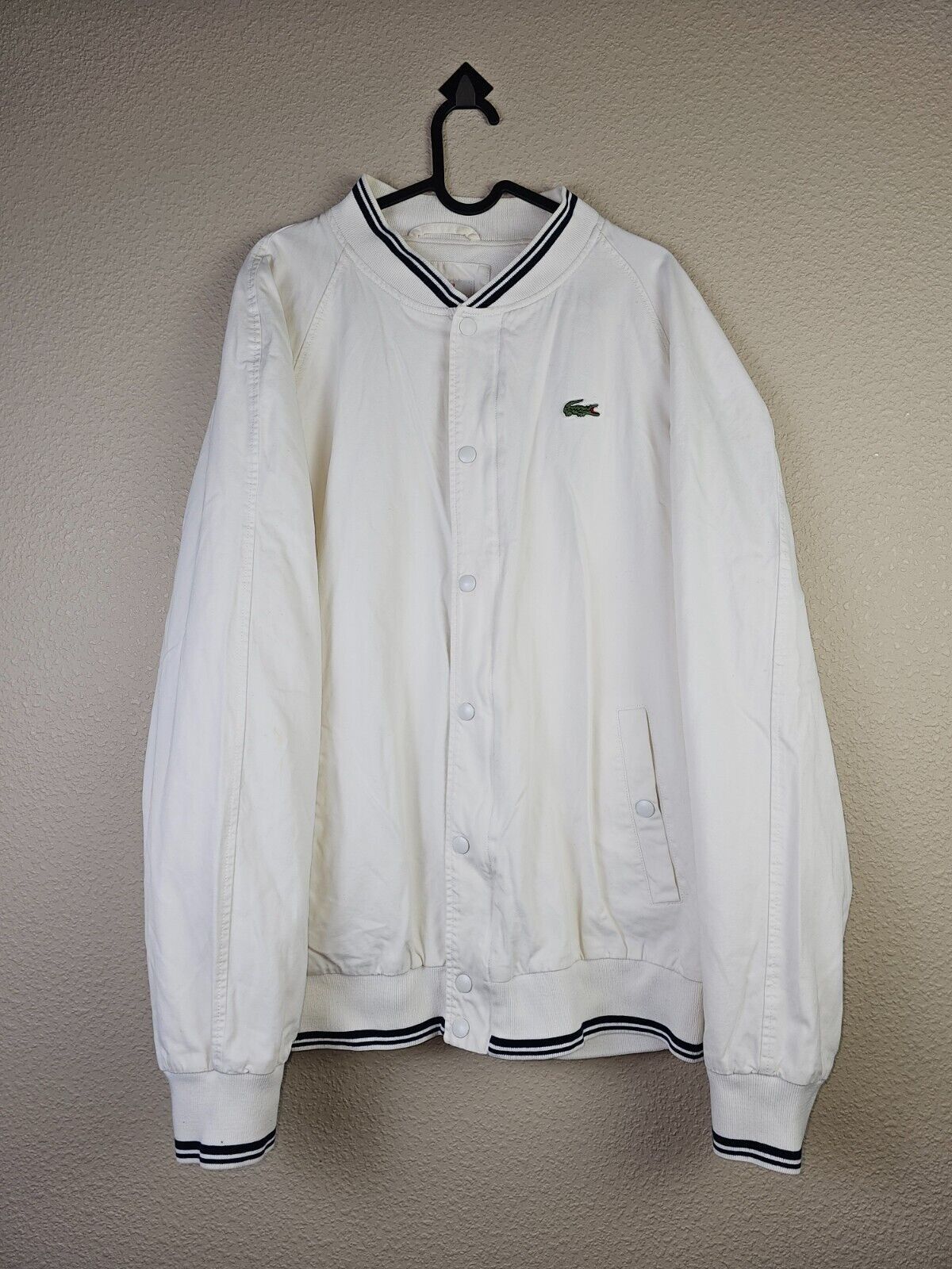 Lacoste Vintage 90s Lacoste Bomber Jacket Made in Italy XL White Size US XL / EU 56 / 4 - 2 Thumbnail