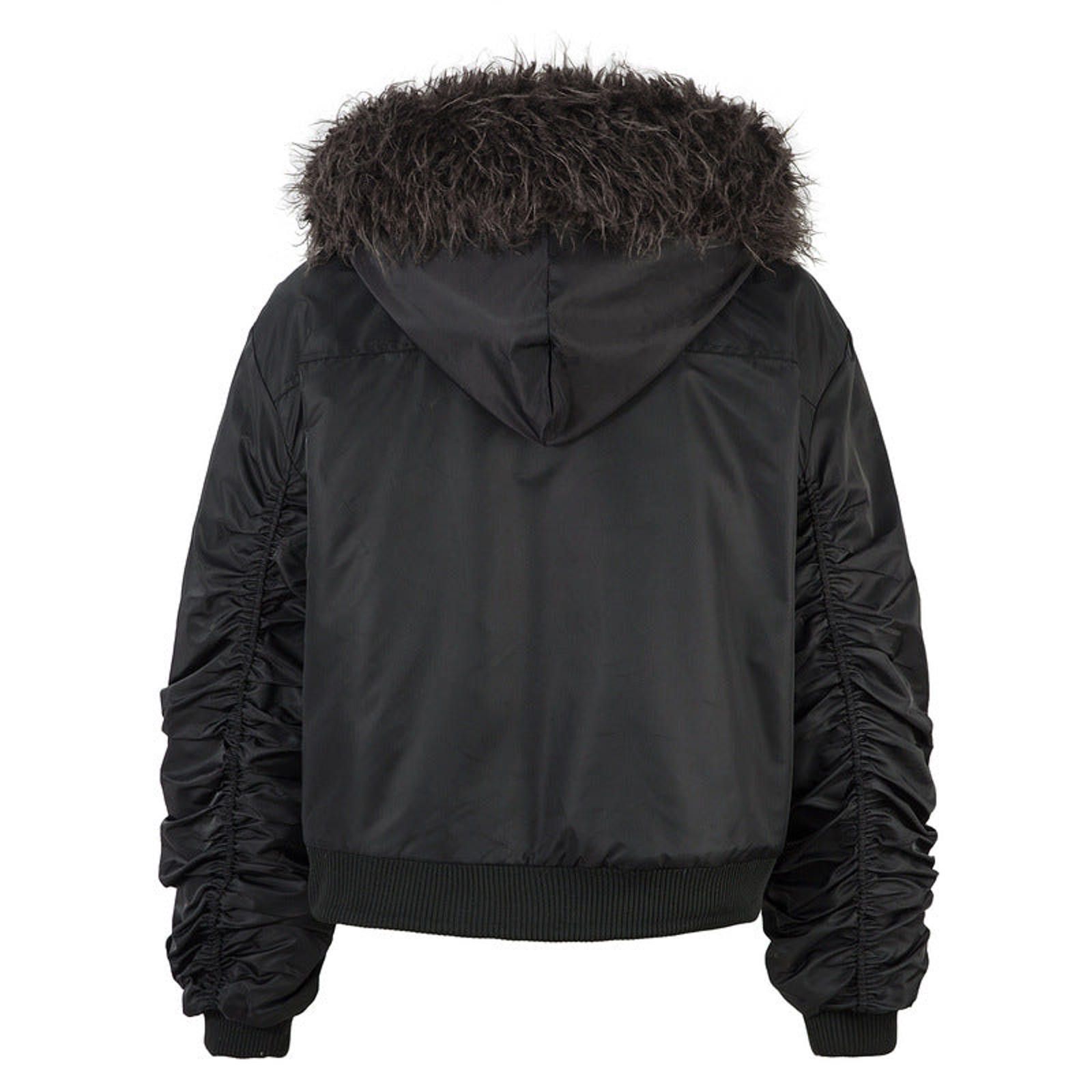 Japanese Brand Black Ruched Sleeve Bomber Jacket with Faux Fur Hood Size US M / EU 48-50 / 2 - 3 Thumbnail