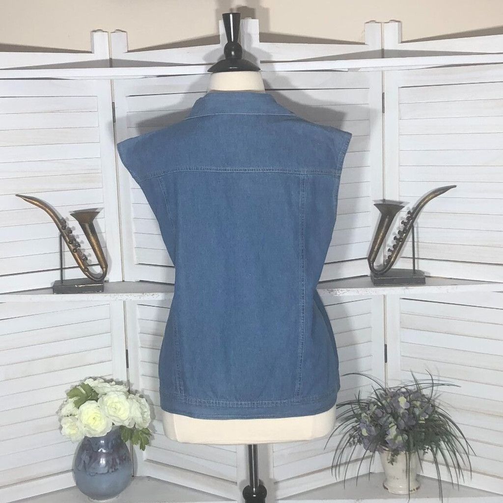 Vintage 90s Y2K jeans vest embroidered blue floral cottagecore 2X Size XL / US 12-14 / IT 48-50 - 2 Thumbnail