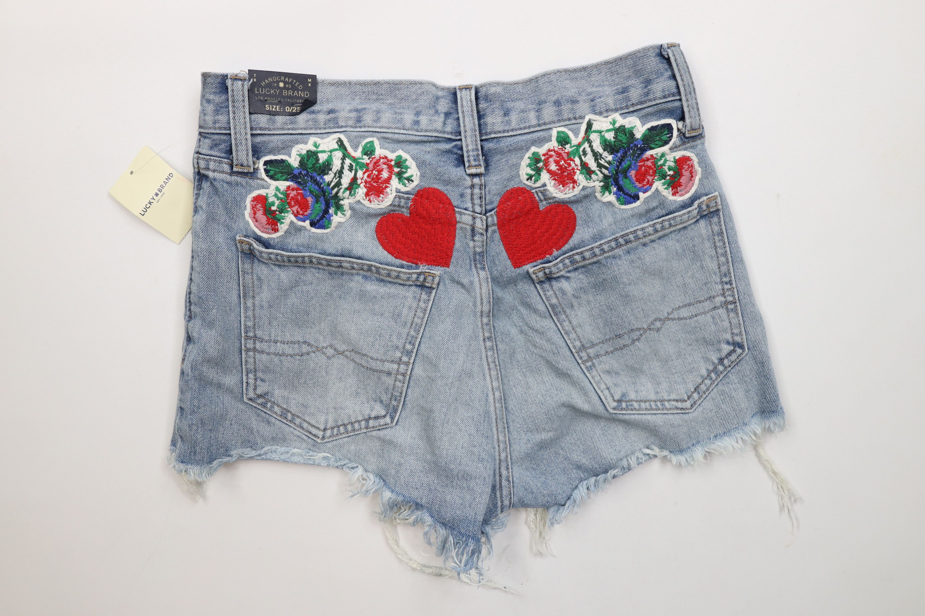 Vintage New Lucky Brand Fly Flower Floral Cut Off Denim Jean Shorts Size 25" / US 0 / IT 36 - 9 Thumbnail