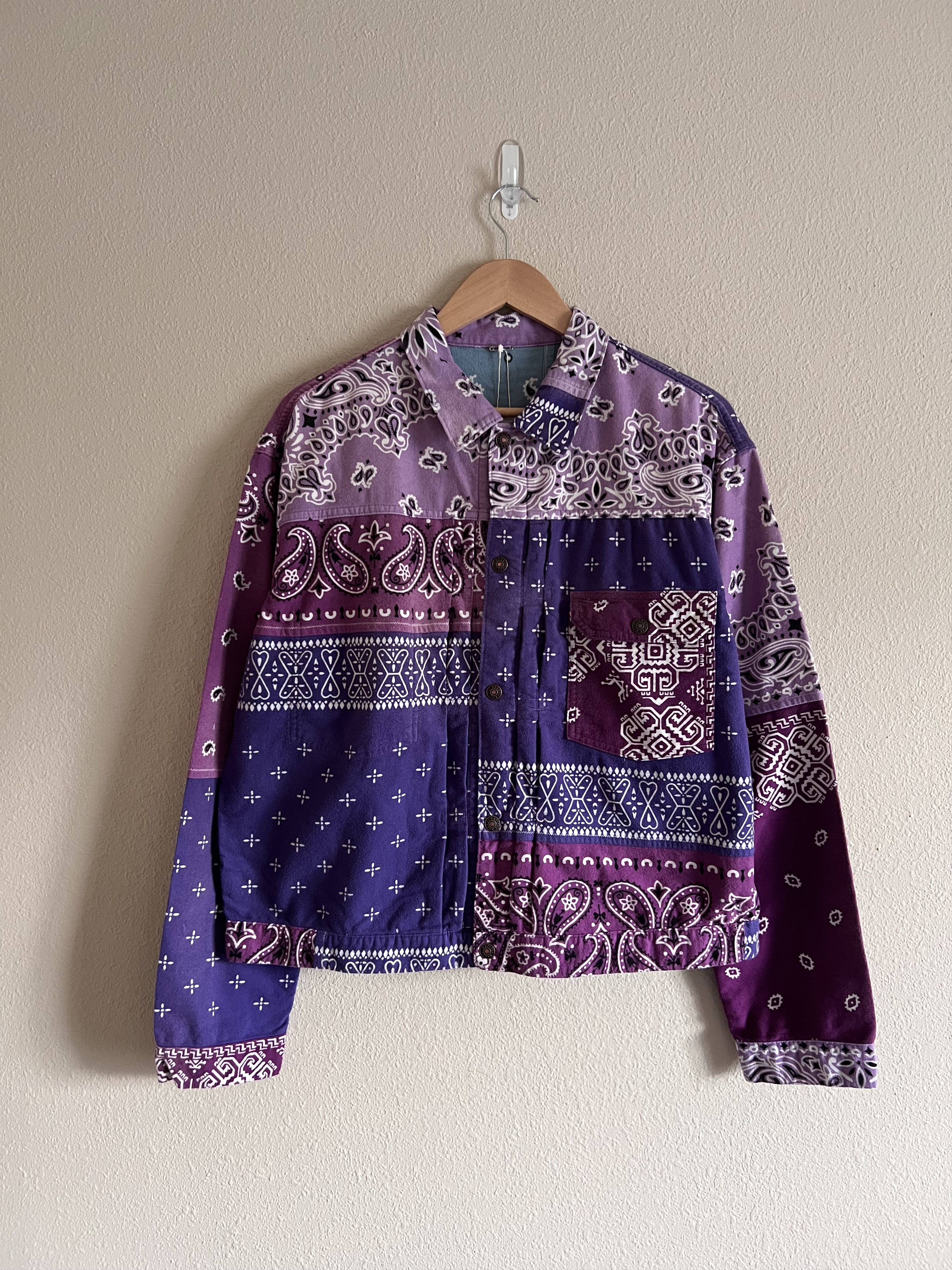 image of Kapital Flannel Reversible Bandana 1St Jacket Purple Blue in Sax, Men's (Size 2XL)