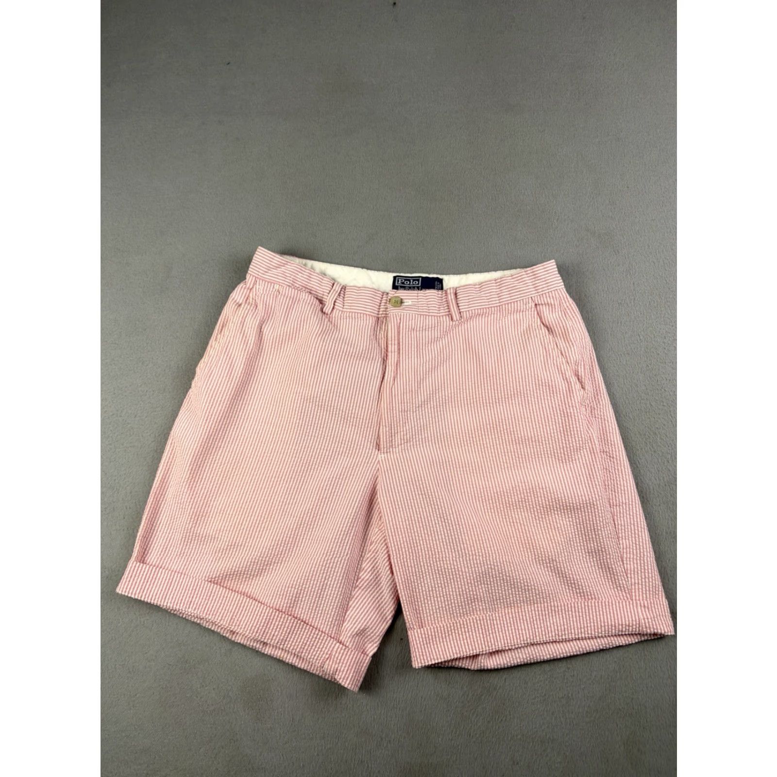 Polo Ralph Lauren VINTAGE Polo Ralph Lauren Shorts Men 33 Pink Striped Seersucker Preppy Chino Medium Lightweight Pockets Size US XS / EU 42 / 0 - 2 Thumbnail