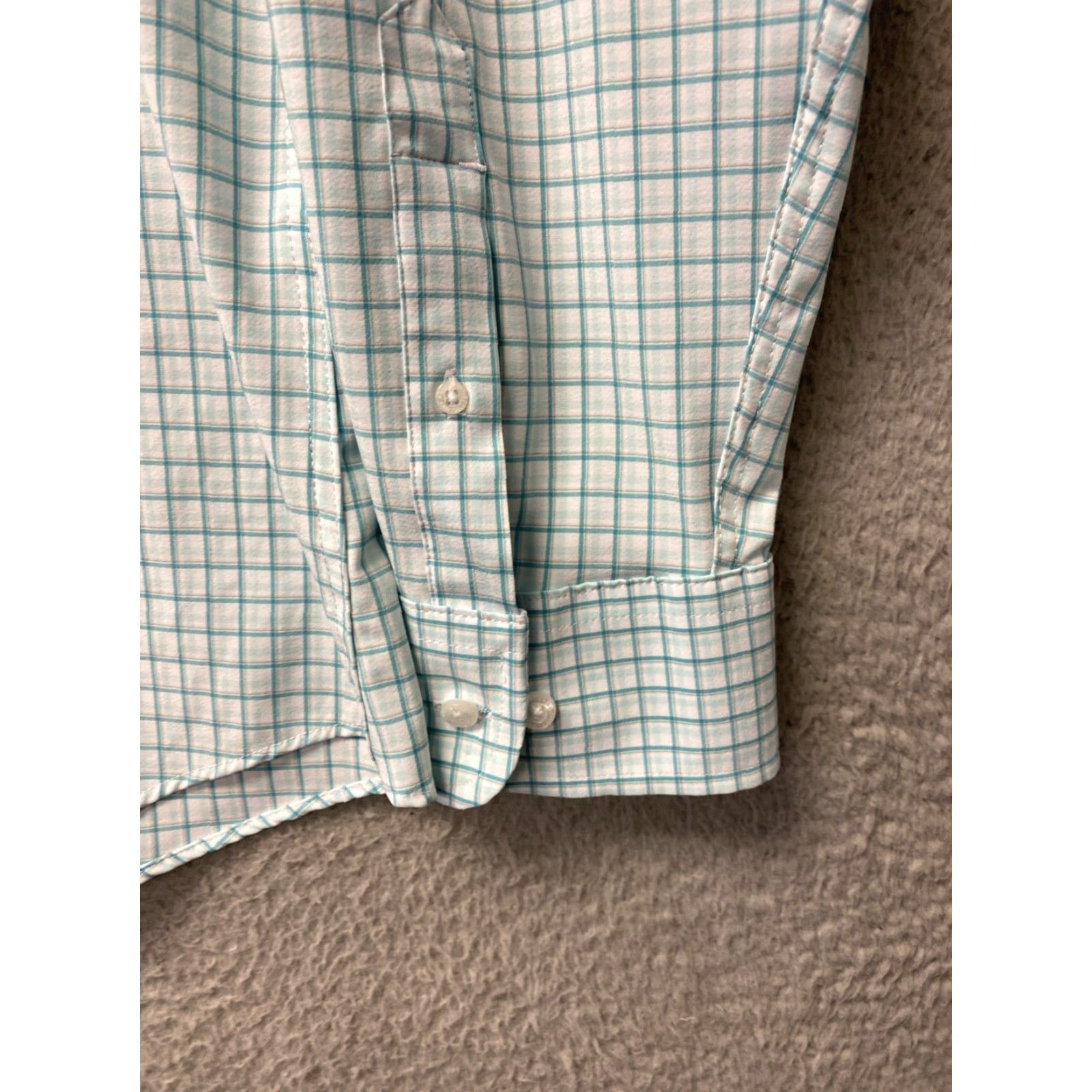 Lands' End Lands' End Shirt Mens Large Aqua Check Long Sleeve Button Performance /128-32 Size US L / EU 52-54 / 3 - 7 Thumbnail