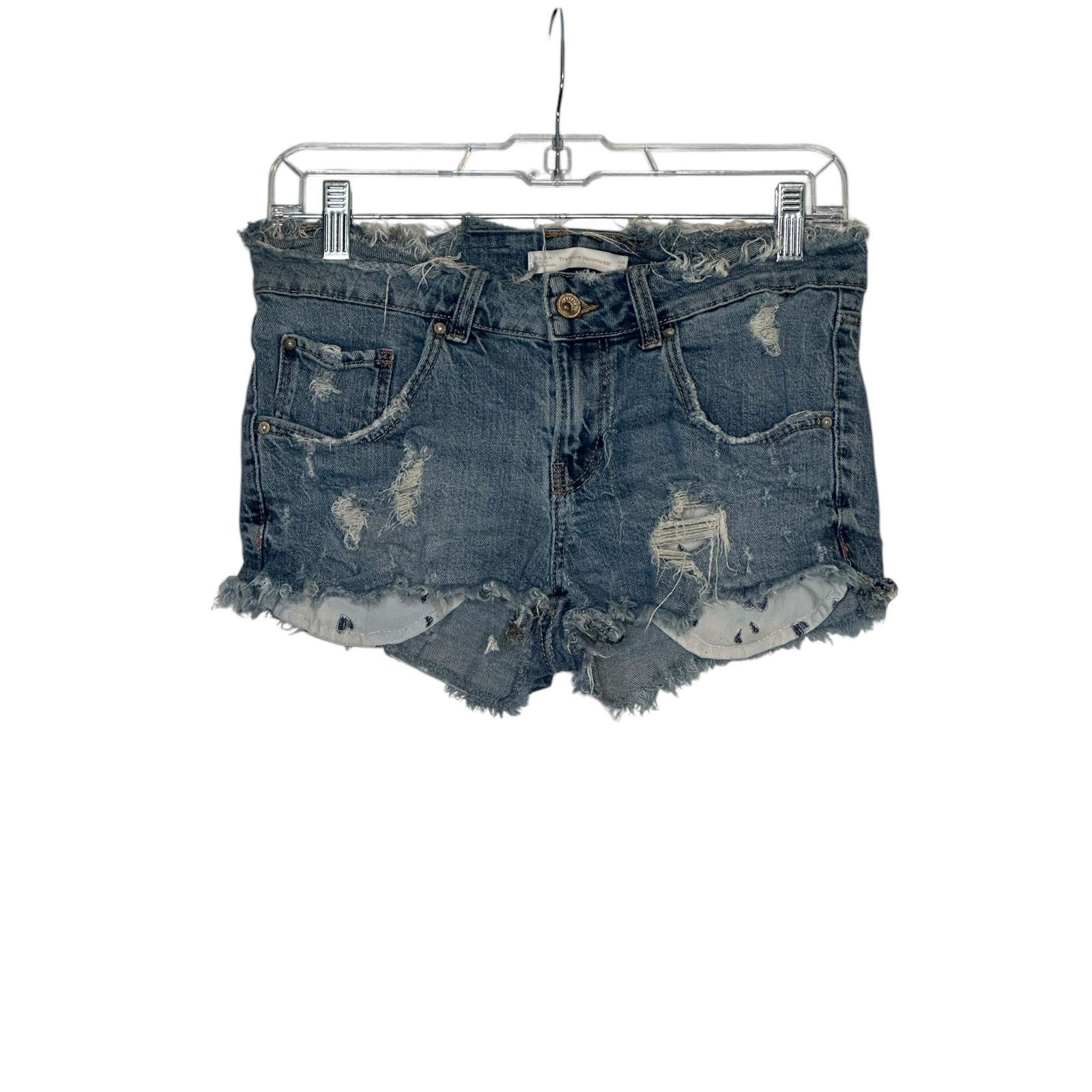 Zara ZARA Trafaluc Denimwear Fringe Distressed Shorts Size 4 Size 27" / US 4 / IT 40 - 12 Thumbnail