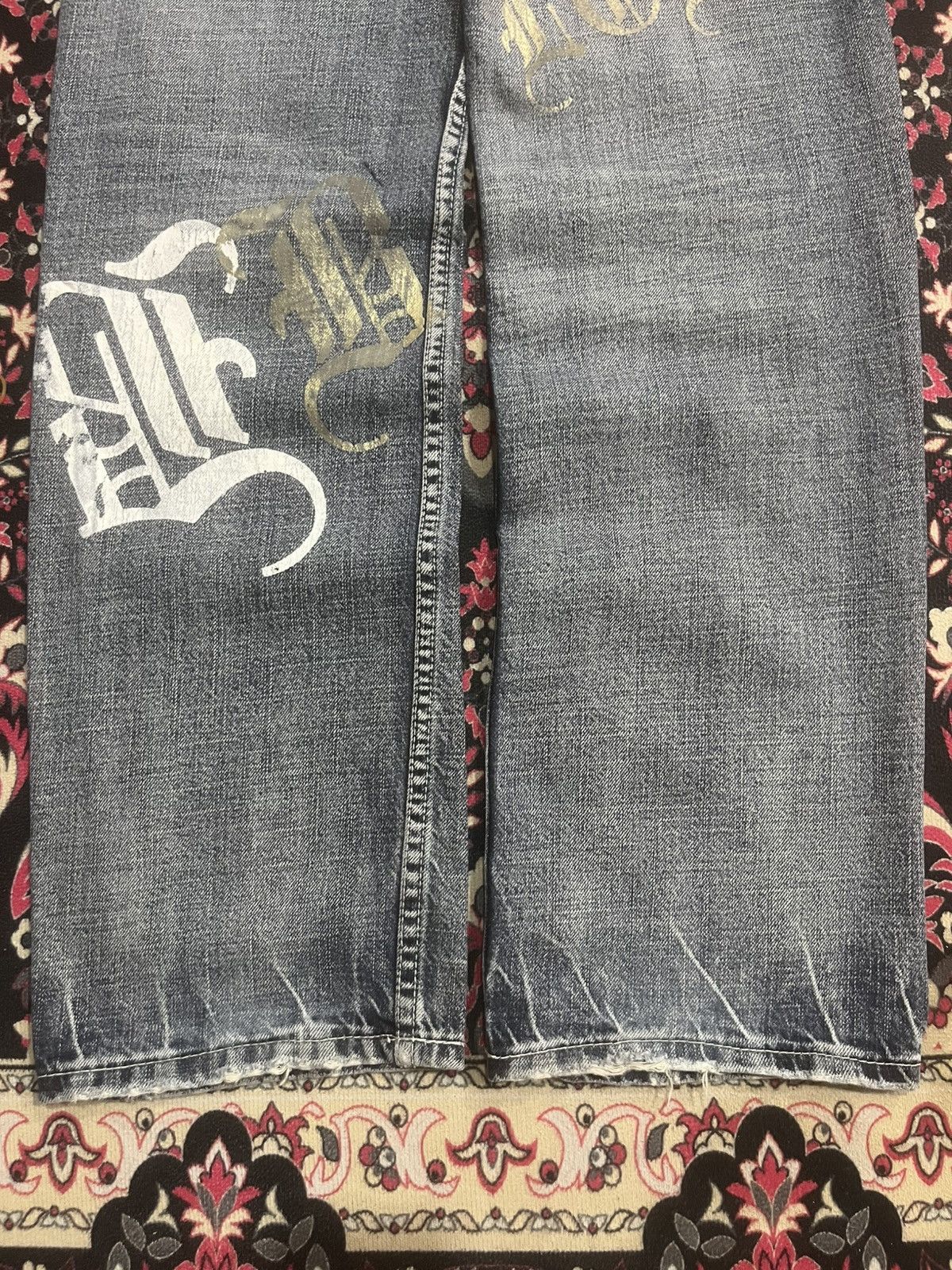 Hysteric Glamour Betty Blue Love Big Slogan Distressed Blue Cracked Jeans Size 30" / US 8 / IT 44 - 12 Thumbnail