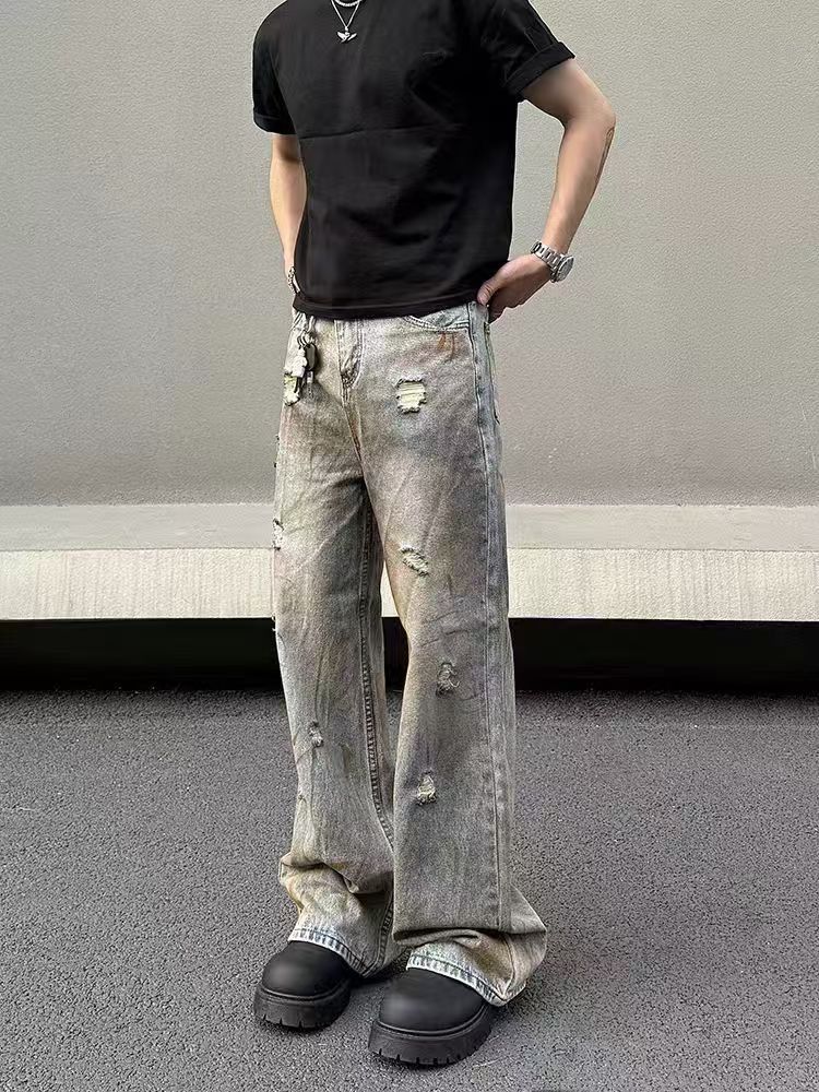 Japanese Brand × Jean High street washed and distressed ripped straight leg jeans Size US 32 / EU 48 - 2 Thumbnail
