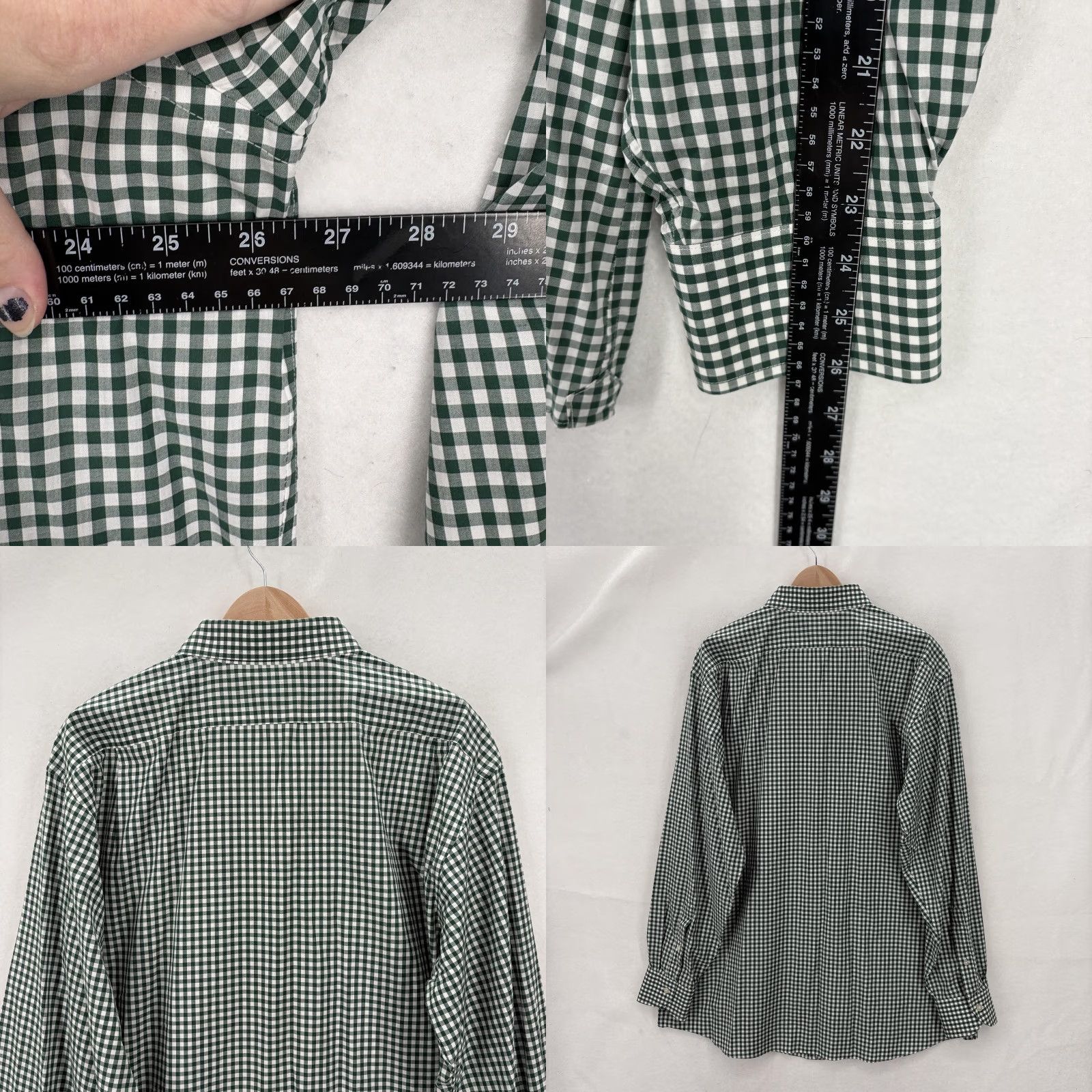 Proper Cloth Proper Cloth Shirt Mens 3XL Green White Gingham Button Long Sleeve Cotton Shirt Size US XXL / EU 58 / 5 - 8 Thumbnail