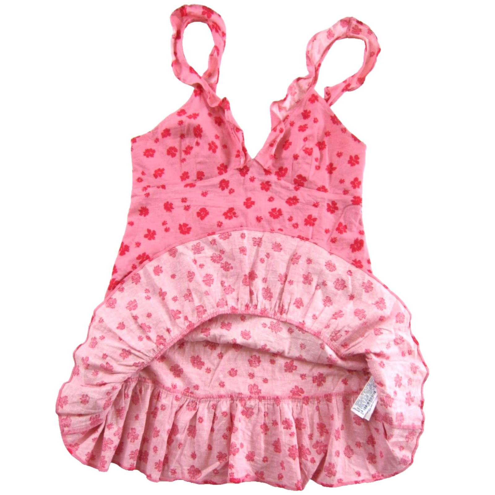Zara ZARA Linen Rayon Pink Floral Ruffle V-Neck Short Tank Sun Dress Large Size 36" / US 14 / IT 50 - 5 Thumbnail