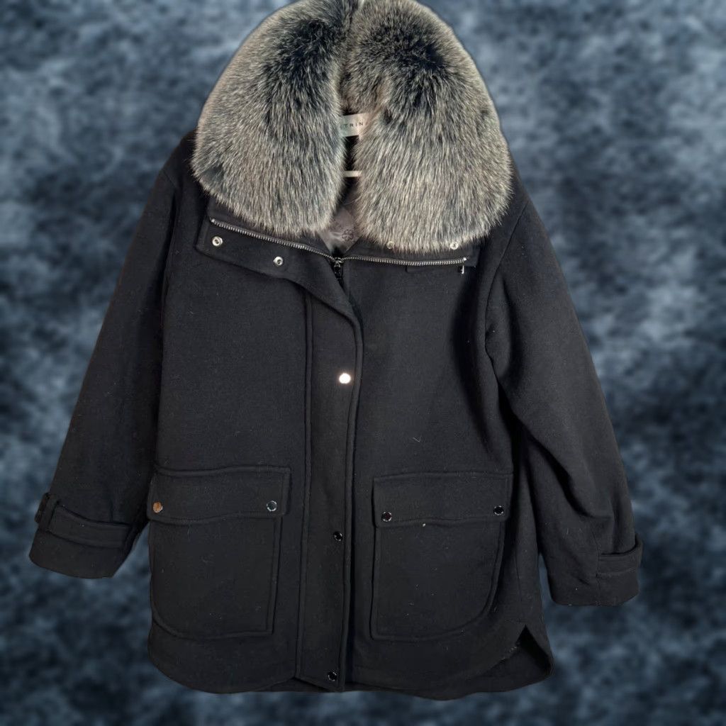 Trina Turk Trina Turk Womens Coat 12 Wool-Blend Black Overcoat W/ Real Fur Collar Size XL / US 12-14 / IT 48-50 - 1 Thumbnail
