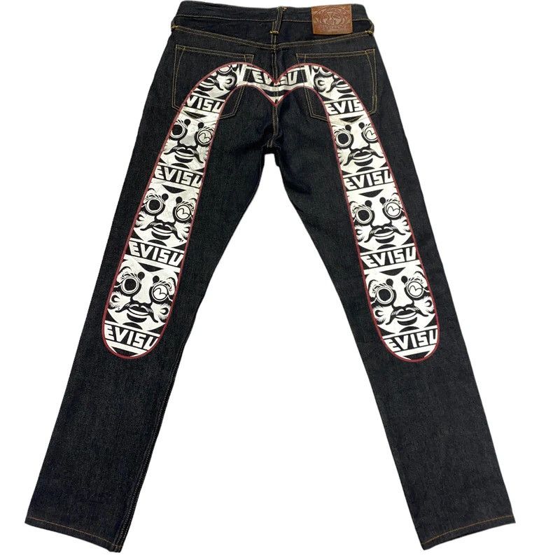 image of Evisu Godhead Spellout Selvedge Diacock Denim in Blue, Men's (Size 29)