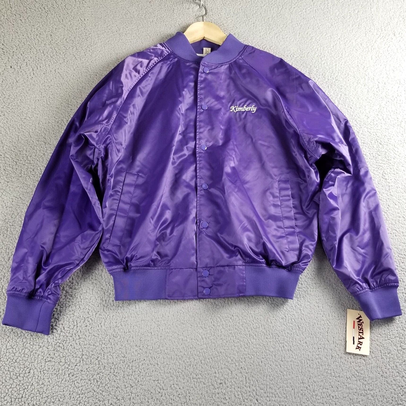 Vintage VINTAGE West Ark Oregon Satin Jacket L Mens Bomber Jacket Purple Satin Nylon Lined Embroidered Logo USA Flower Preppy Retro 90s Party/Cocktail Size US L / EU 52-54 / 3 - 2 Thumbnail