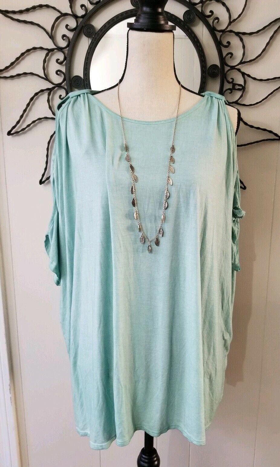 Designer Womens Mint Top small Oversized Cold Shoulder Knots Blouse Size S / US 4 / IT 40 - 1 Thumbnail