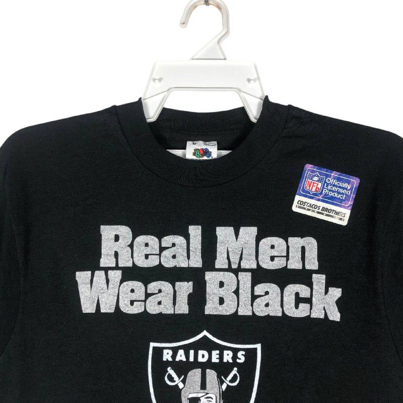 NFL Vintage 90's Raiders "Real Men Wear Black" T-Shirt Size US M / EU 48-50 / 2 - 2 Thumbnail