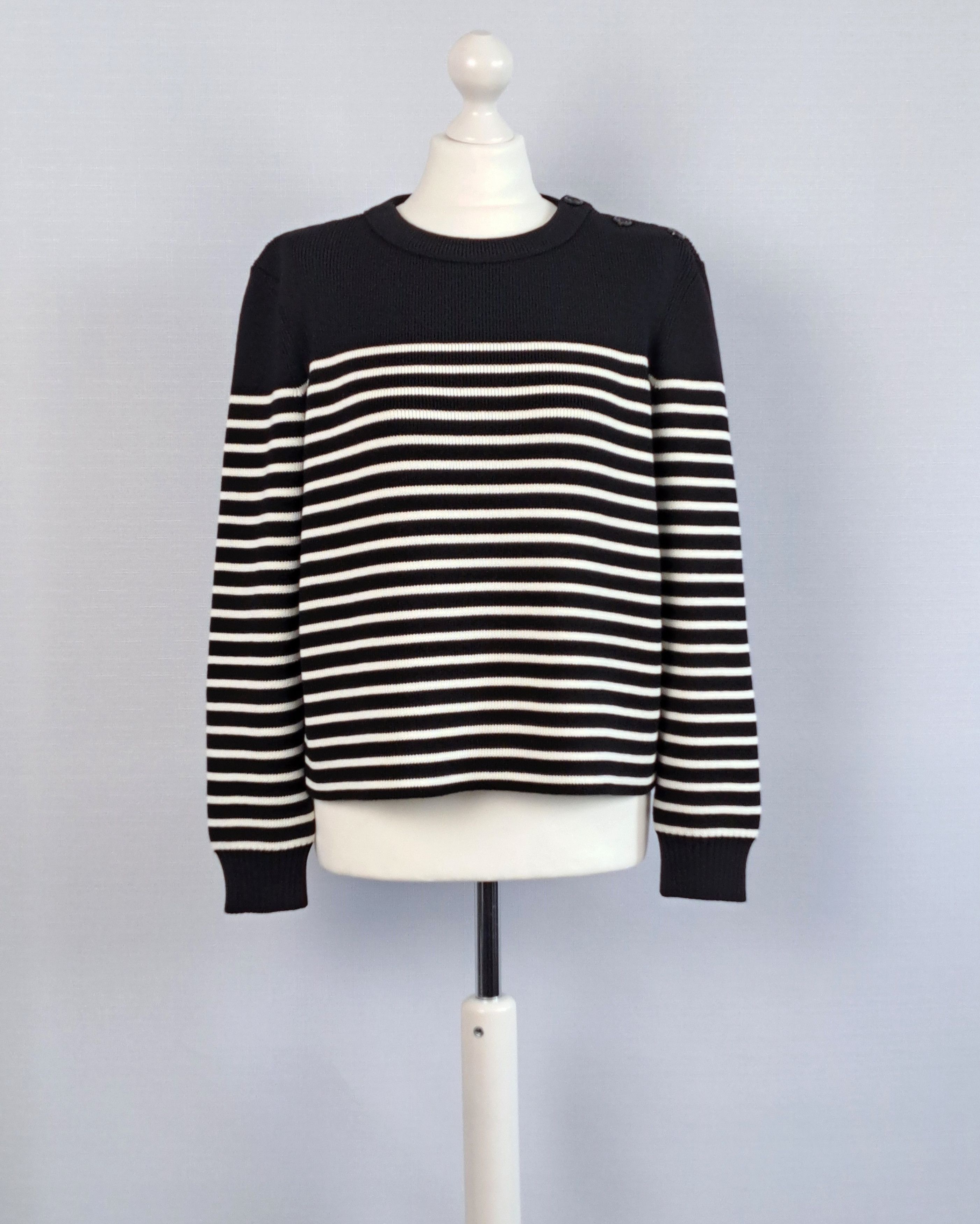 Saint Laurent Paris SAINT LAURENT Paris wool/cotton striped sweater. Size L / US 10 / IT 46 - 5 Thumbnail