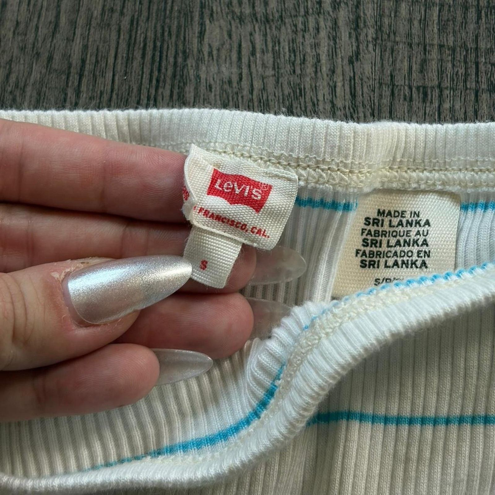 Levi's White & Blue Striped Levi's Off the Shoulder Top - Size: S Size S / US 4 / IT 40 - 2 Thumbnail
