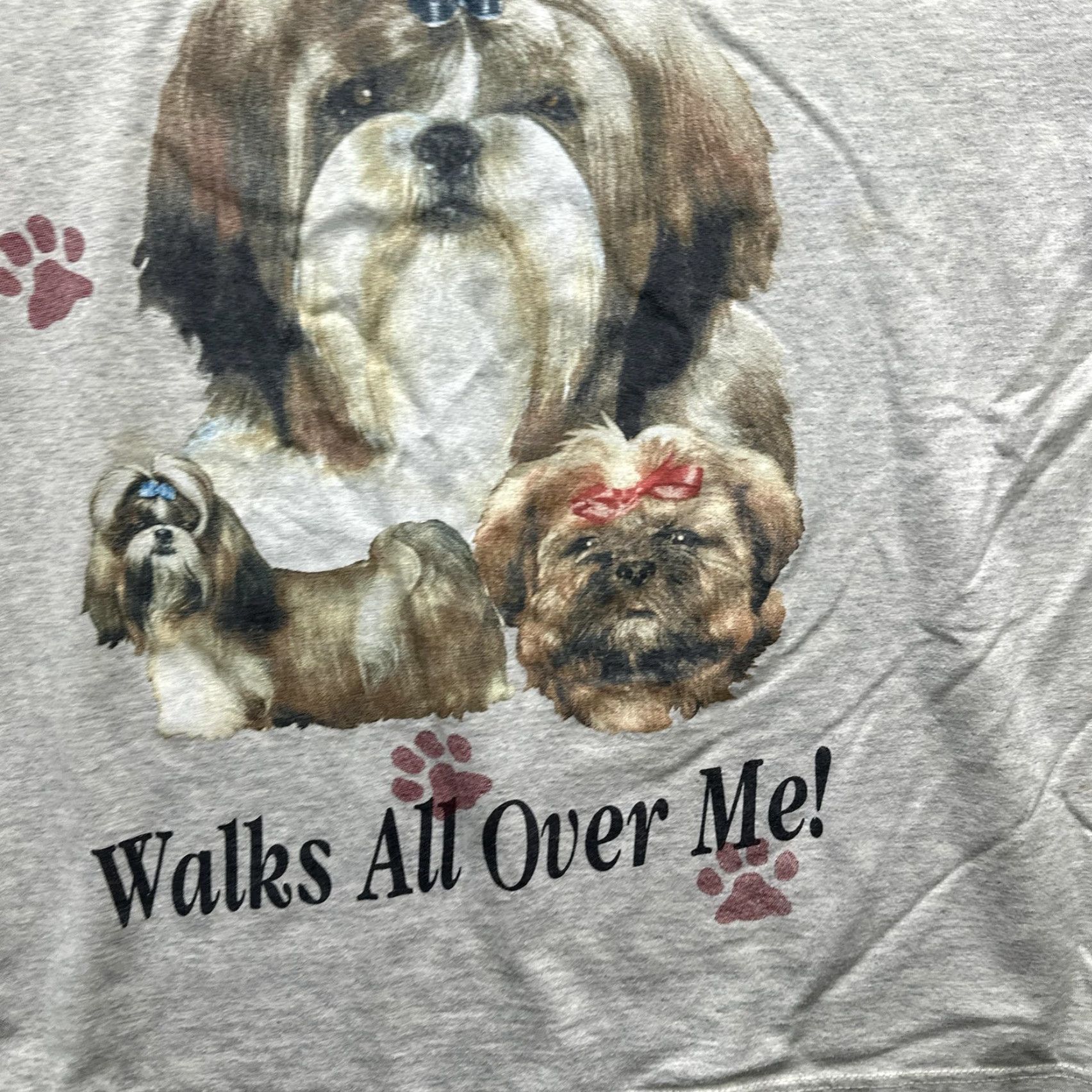 Jerzees VINTAGE Shih Tzu Dog Shirt Mens XL Gray Graphic My Dog Walks All Over Me 90s Size US XL / EU 56 / 4 - 6 Thumbnail