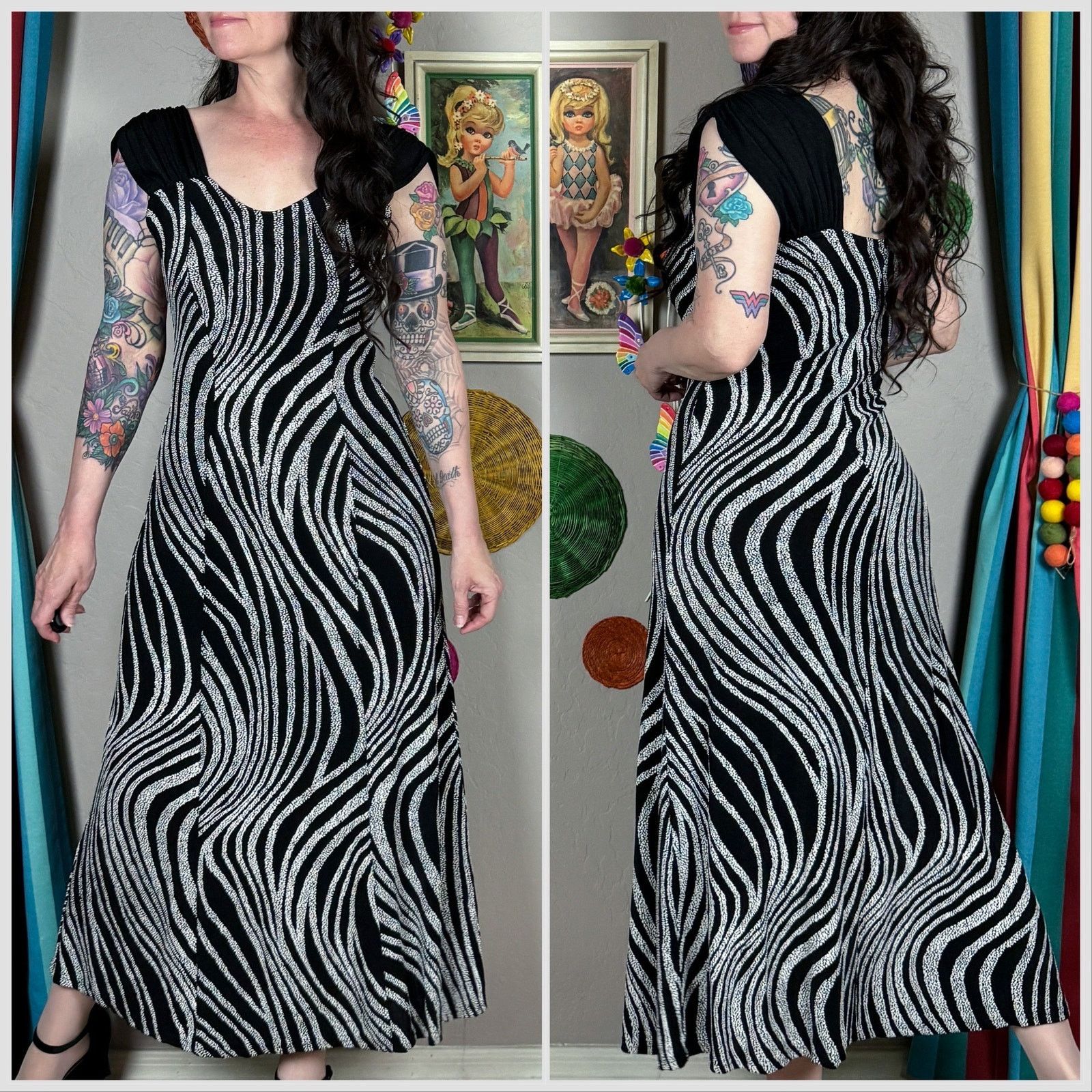 Vintage Vintage 1990s Abstract Zebra Print Slinky Midi Dress Size M / US 6-8 / IT 42-44 - 3 Thumbnail