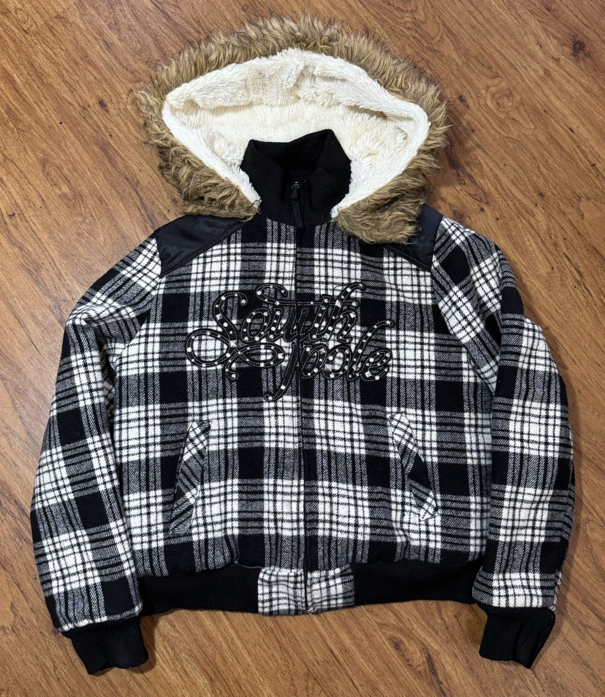 Southpole Vintage Y2K South Pole Fur Hooded Plaid Jacket Jewels Phat Size L / US 10 / IT 46 - 1 Thumbnail