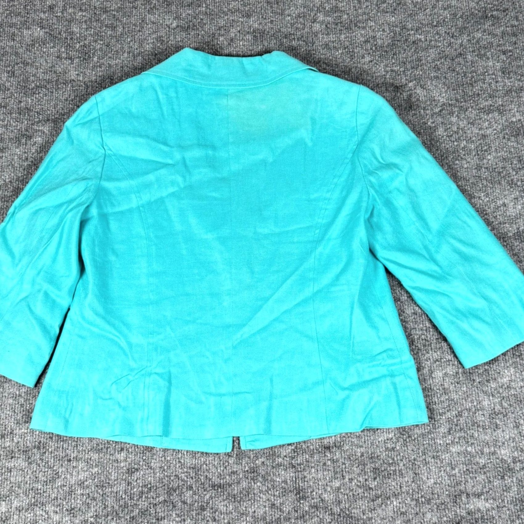 Chaps VINTAGE CHAPS Blazer 2P Teal Linen Blend Single Button 3/4 Sleeve Women Business Casual Size XS / US 0-2 / IT 36-38 - 3 Thumbnail
