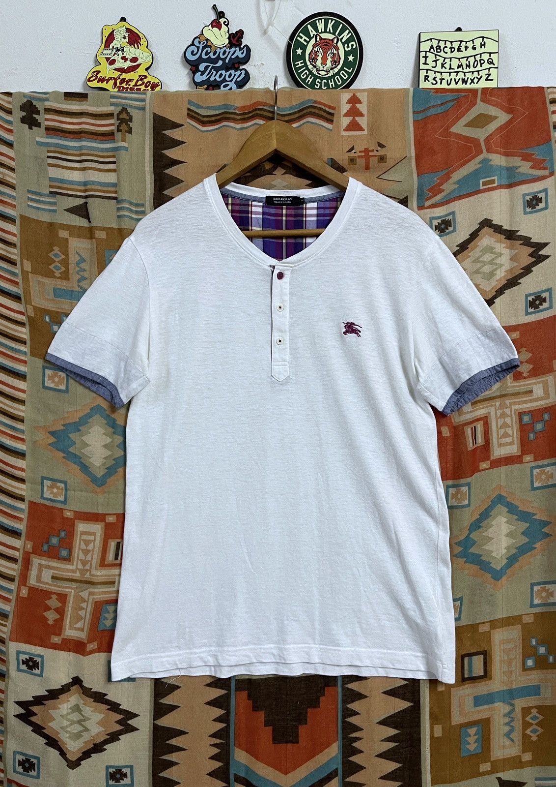 Burberry Black Label Henley T shirt Tartan Luxury Japan M