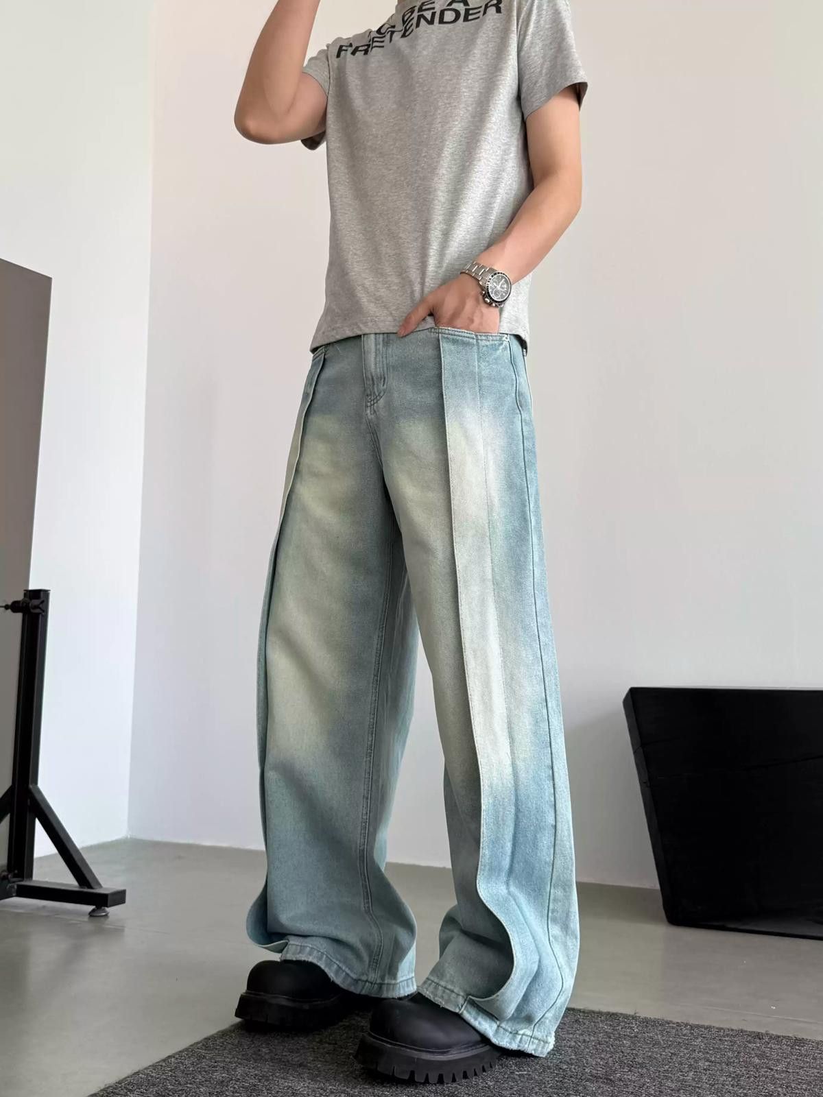 Other Oversized Stripe Wide Leg Denim Jeans Size US 30 / EU 46 - 1 Thumbnail