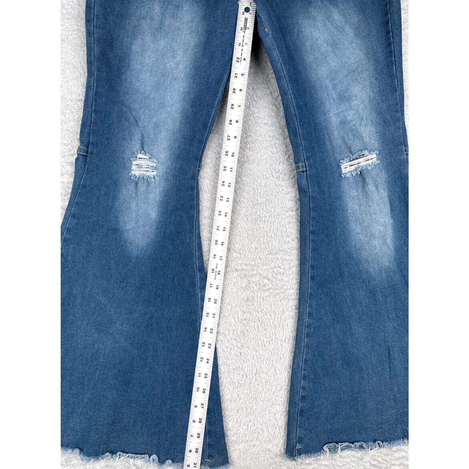 Vintage Shyanne Womens Jeans 35 Blue Denim High Rise Distressed Wide Flare 35x31 Size 24" / US 00 / IT 34 - 7 Thumbnail