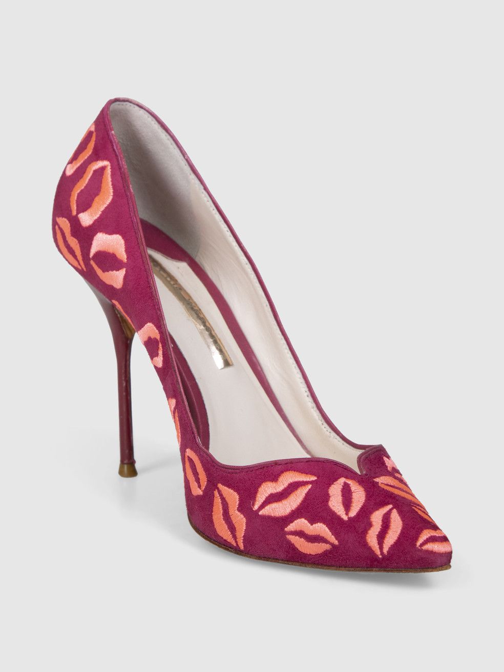 Sophia Webster Pink Suede Embroidered Lips Pumps Size US 8 / IT 38 - 1 Thumbnail