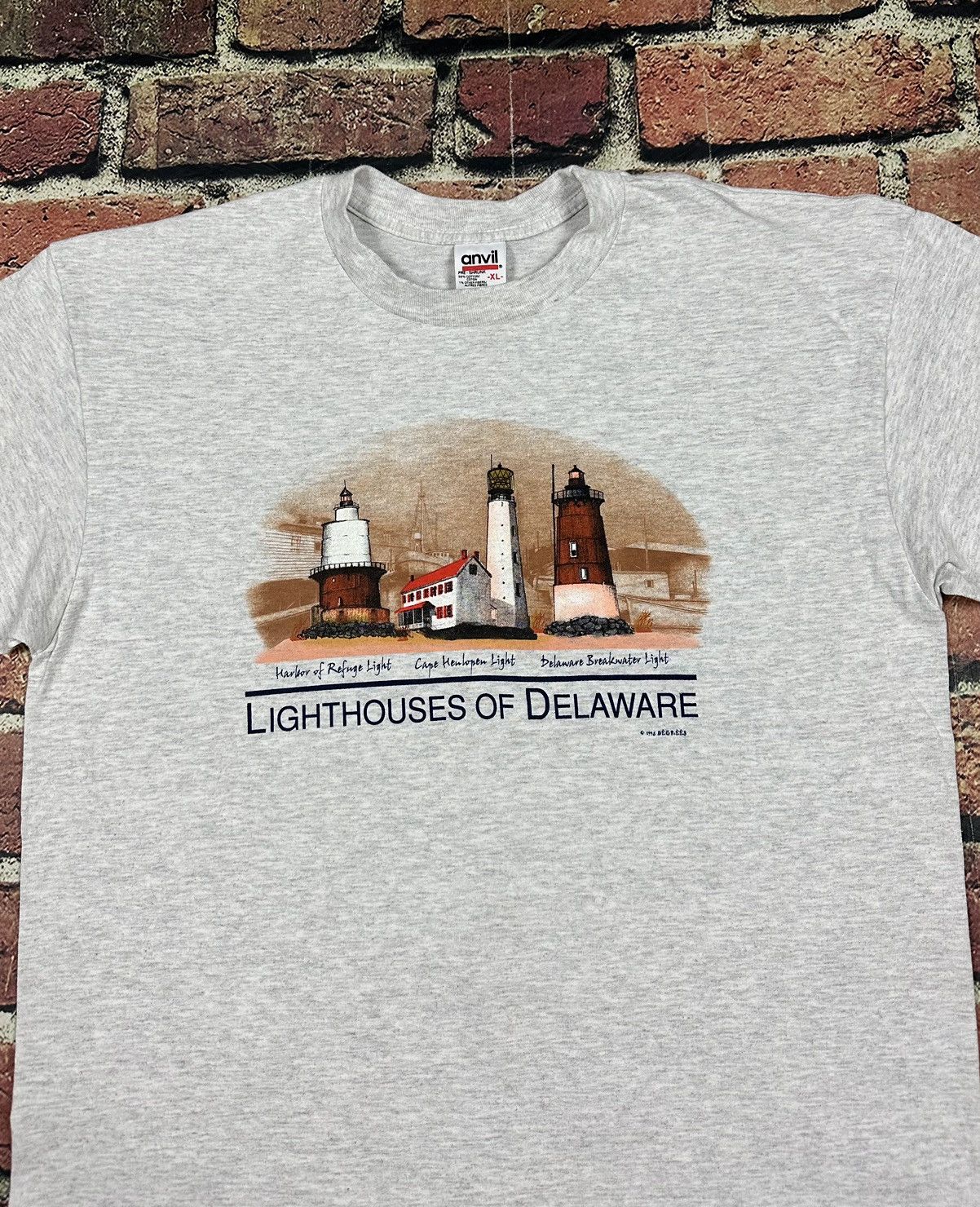 Anvil Vintage Lighthouses Of Delaware T Shirt Single Stitch 1995 Size US XL / EU 56 / 4 - 2 Thumbnail