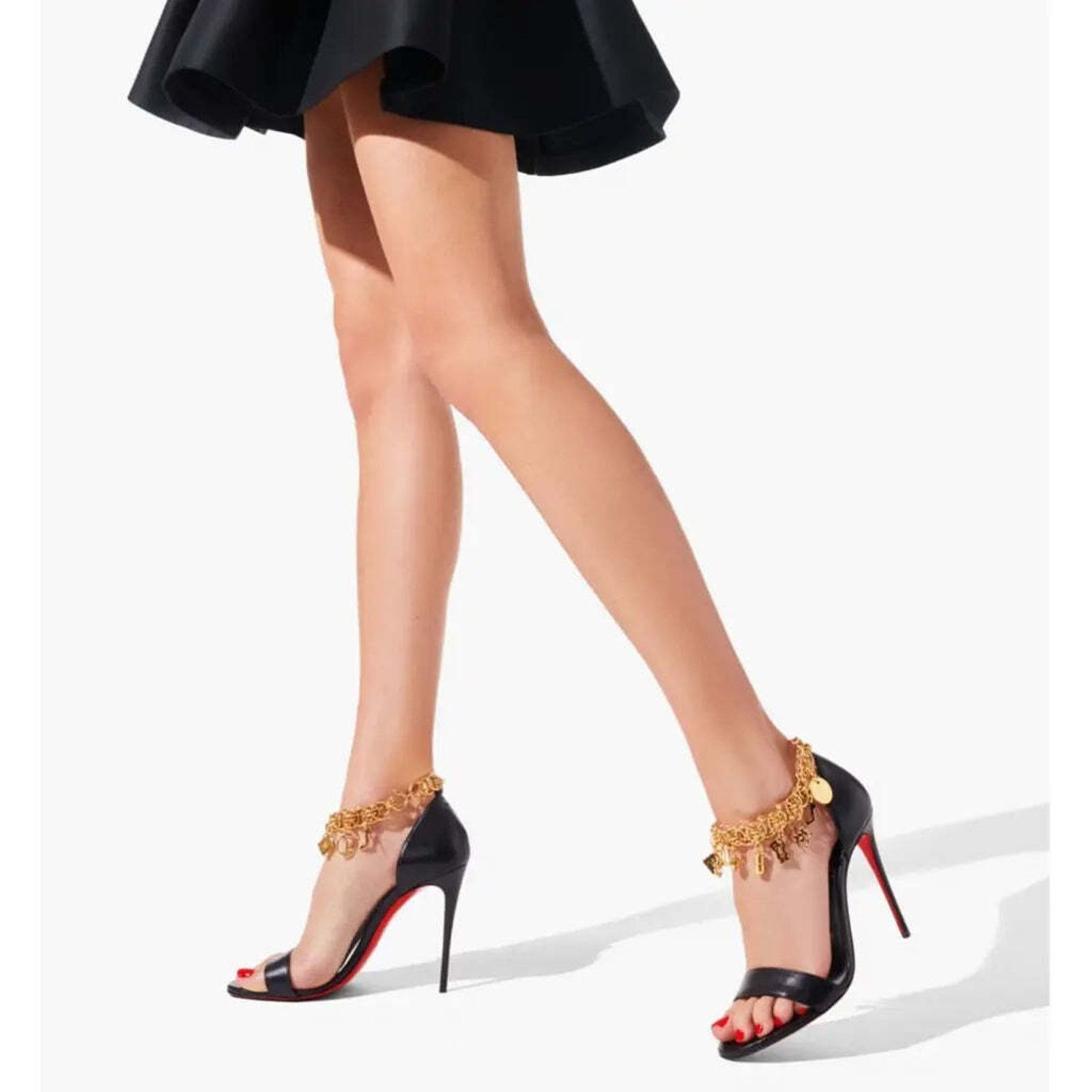 Christian Louboutin Gourmi Sandal 100 Black Gold Charm Ankle Strap Heel Pump 39 Size US 9 / IT 39 - 5 Thumbnail