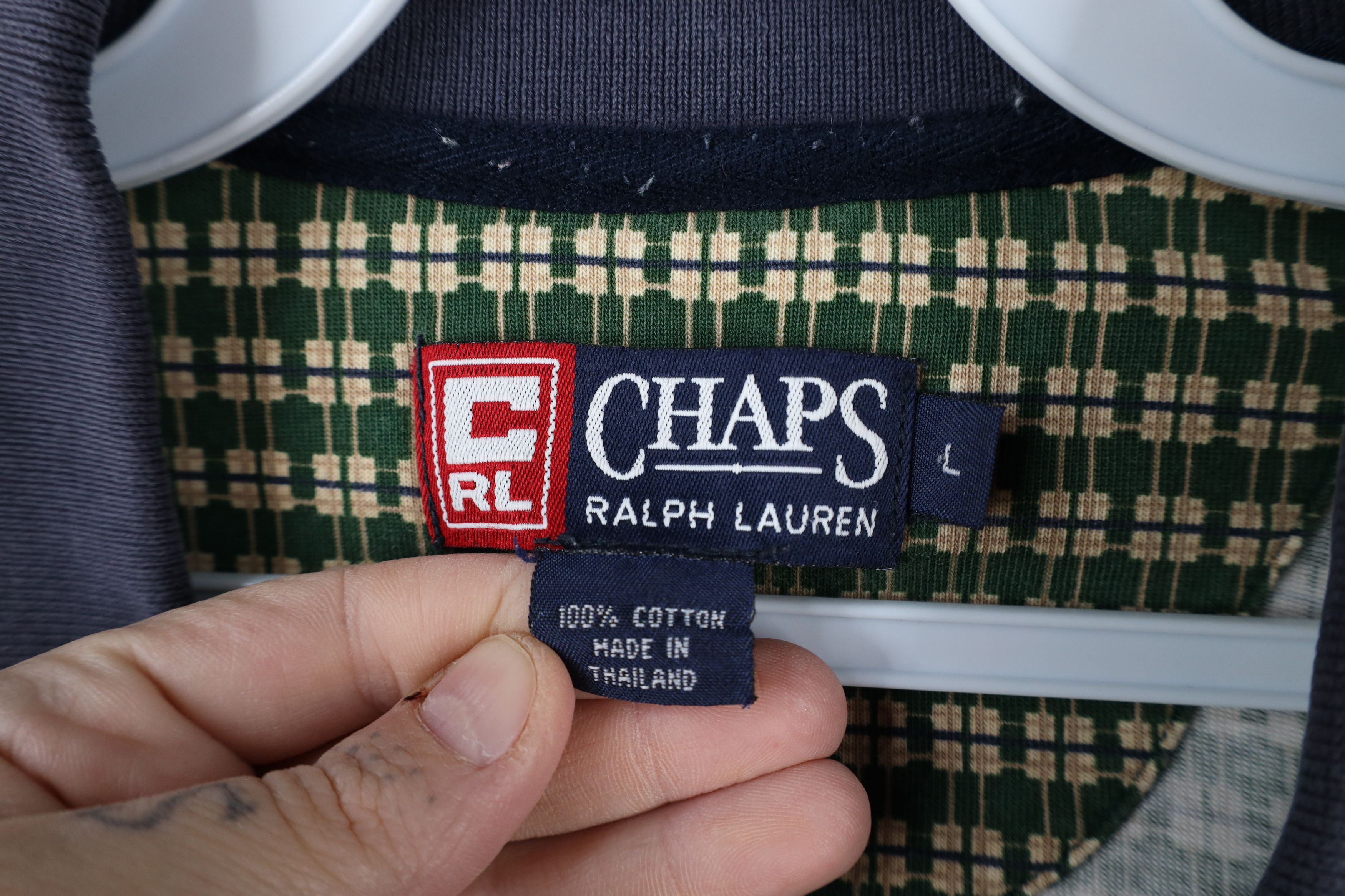 Ralph Lauren × Vintage Vintage 90s Chaps Ralph Lauren Geometric Long Sleeve Polo Size US L / EU 52-54 / 3 - 6 Thumbnail