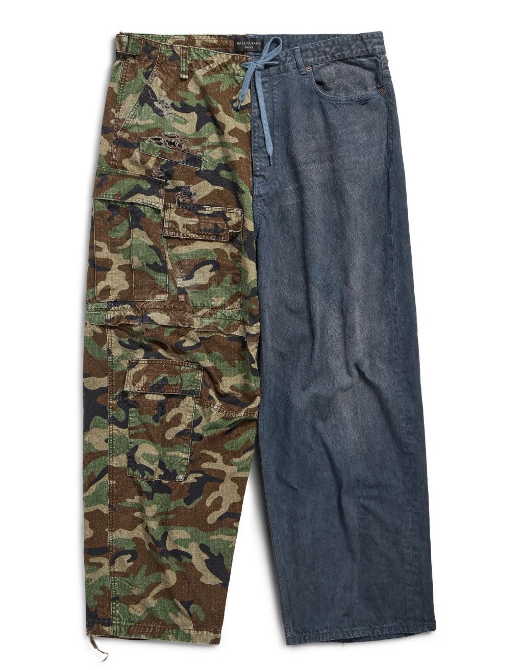 image of Balenciaga Dark Camo Hybrid Baggy Pants In Dark Blue, Men's (Size 30)